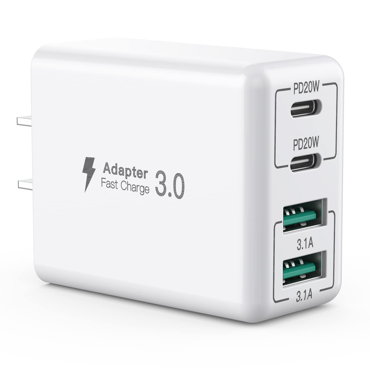 40W 4-Port USB C Wall Charger Fast Charging Block with PD+QC - Dual Port USB C Charger for iPhone 14/13/12/11/Pro Max/XS/XR/8/7, iPad, Samsung Galaxy Phones & Tablets - Perfect for Home, Office & Travel Charging