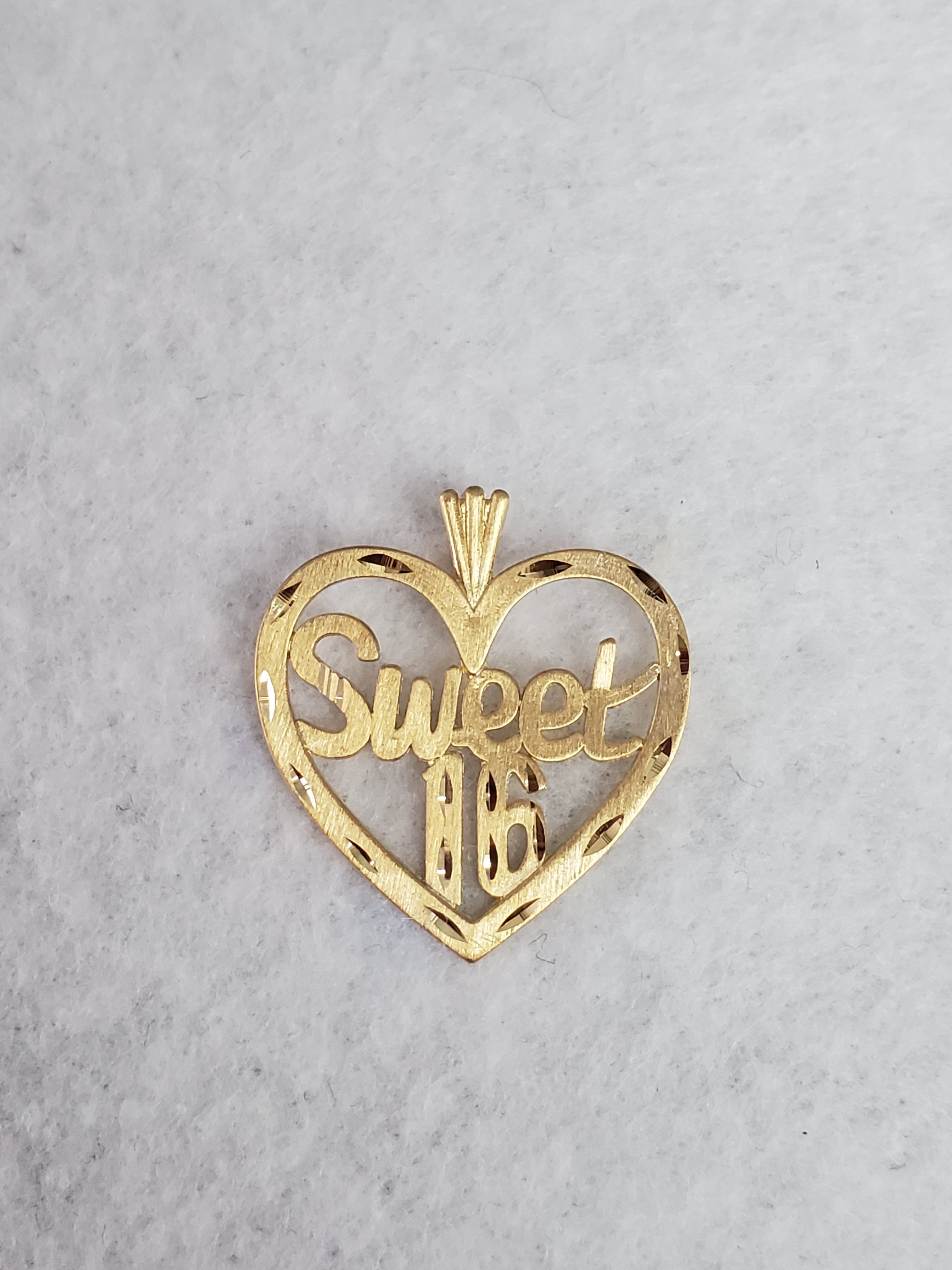 Sweet 16 Heart Shaped Diamond Cut Charm Pendant Necklace - Perfect for Birthday Gifts, Anniversary Presents & Valentine's Day Jewelry