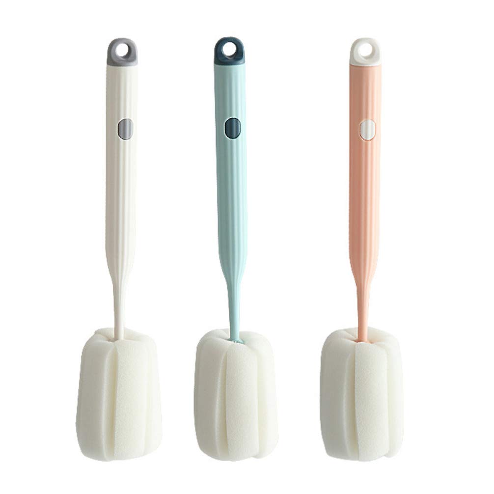 Hemoton 3-Pack Silicone Bottle Cleaning Brush Set - Long Handle Sponge Scrubber for Baby Bottles, Cups, Mugs & Kitchenware - Dishwasher Safe Household Cleaning Tools for Nursery, Kitchen & Home Use