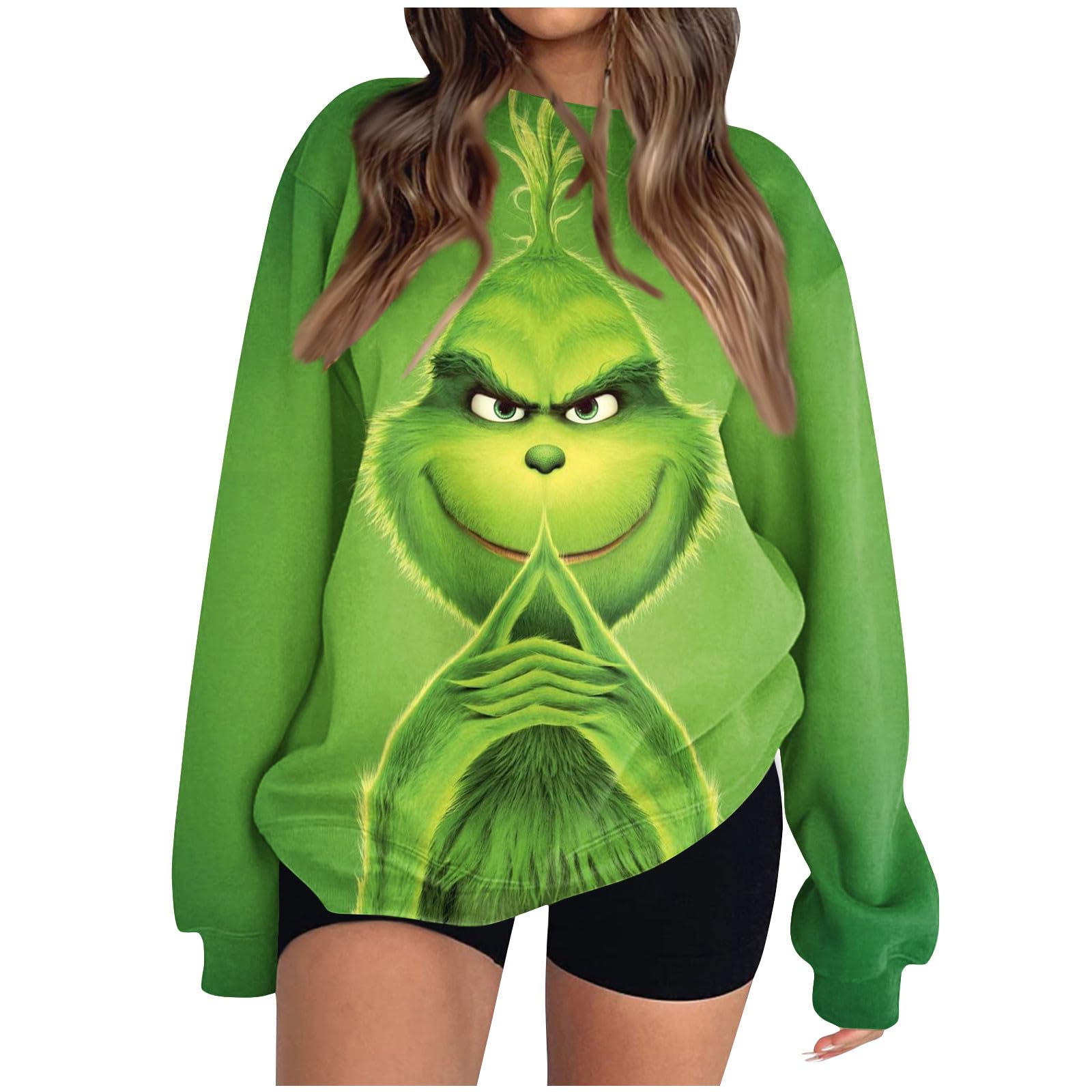 Funny Ugly Green Monster Christmas Sweater for Women - Long Sleeve Crewneck Pullover Holiday Sweatshirt | Perfect for Ugly Christmas Party, Family Gatherings & Festive Outfits