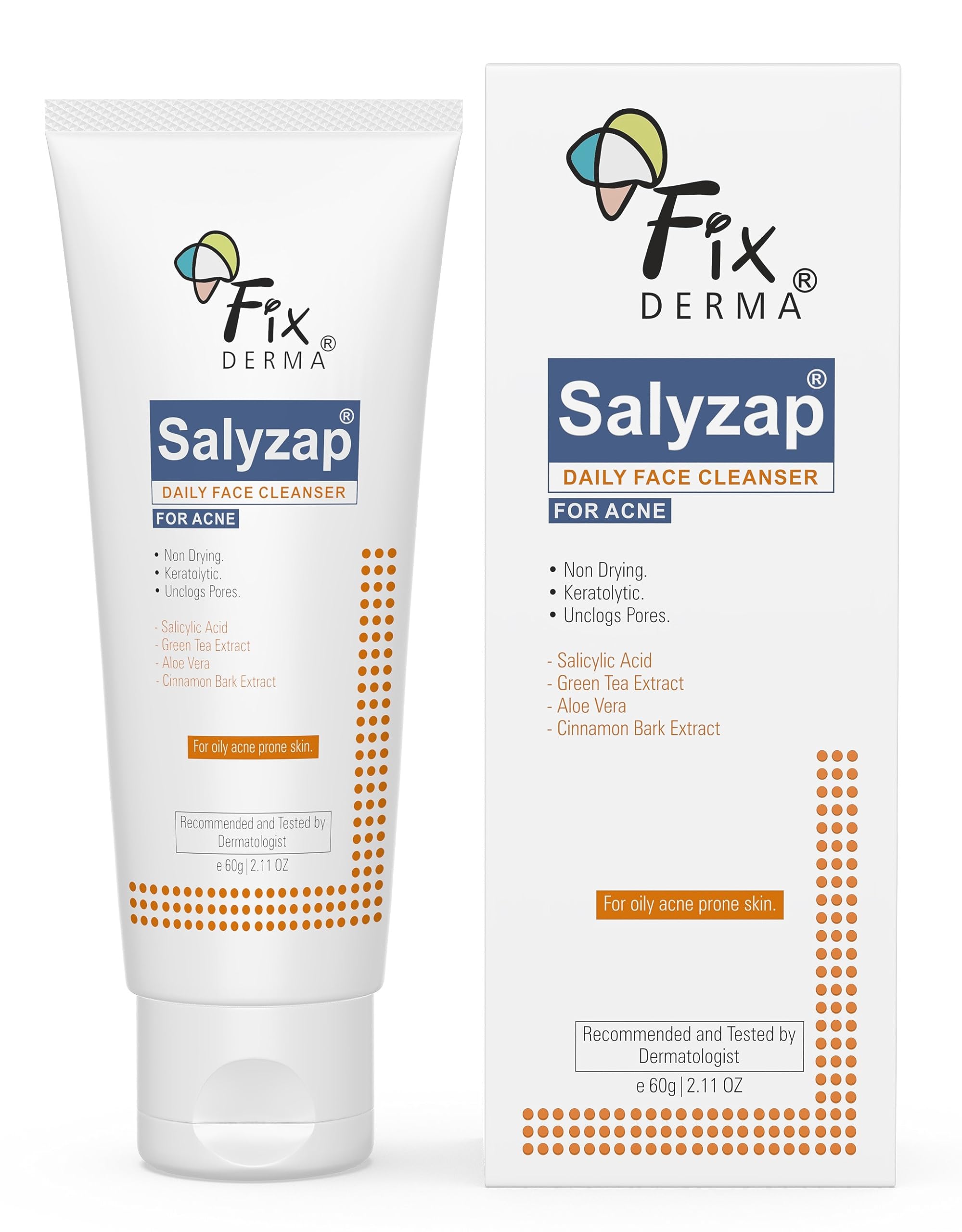 Fixderma 2% Salicylic Acid Face Wash for Oily & Acne-Prone Skin | Sulfate-Free Cleanser for Men & Women | Gentle Daily Face Wash to Treat Acne, Pimples & Blackheads - 60ml | Perfect for Morning & Night Skincare Routine