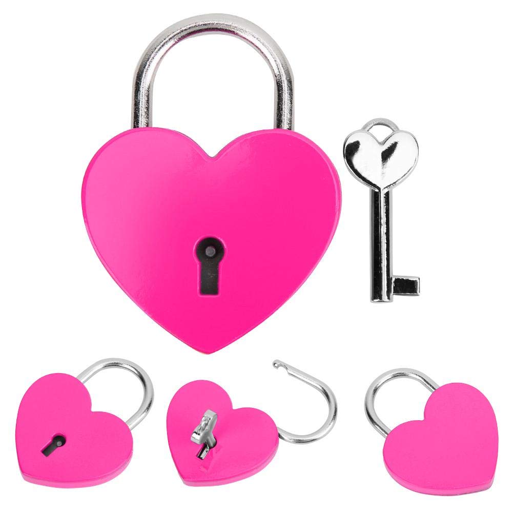 Colorful Mini Heart Padlock with Key - 45x59mm Rose Red Metal Lock for Jewelry Box, Storage Box, Diary, Gift, Travel Luggage & Romantic Keepsakes