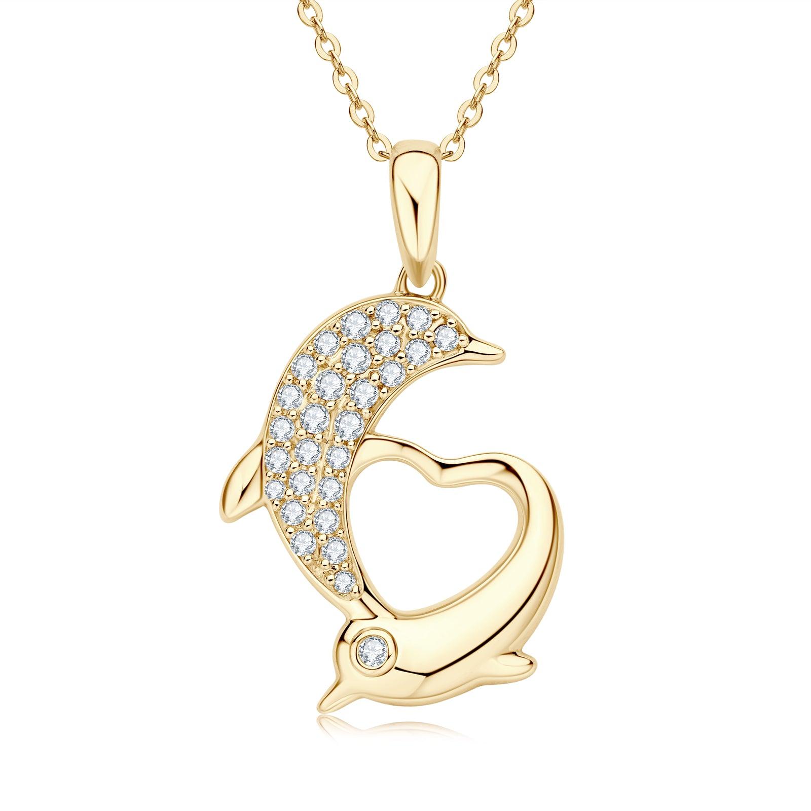 Gold Dolphin Premium Moissanite Pendant Necklace for Women - Elegant Jewelry Gift for Birthday, Anniversary & Special Occasions