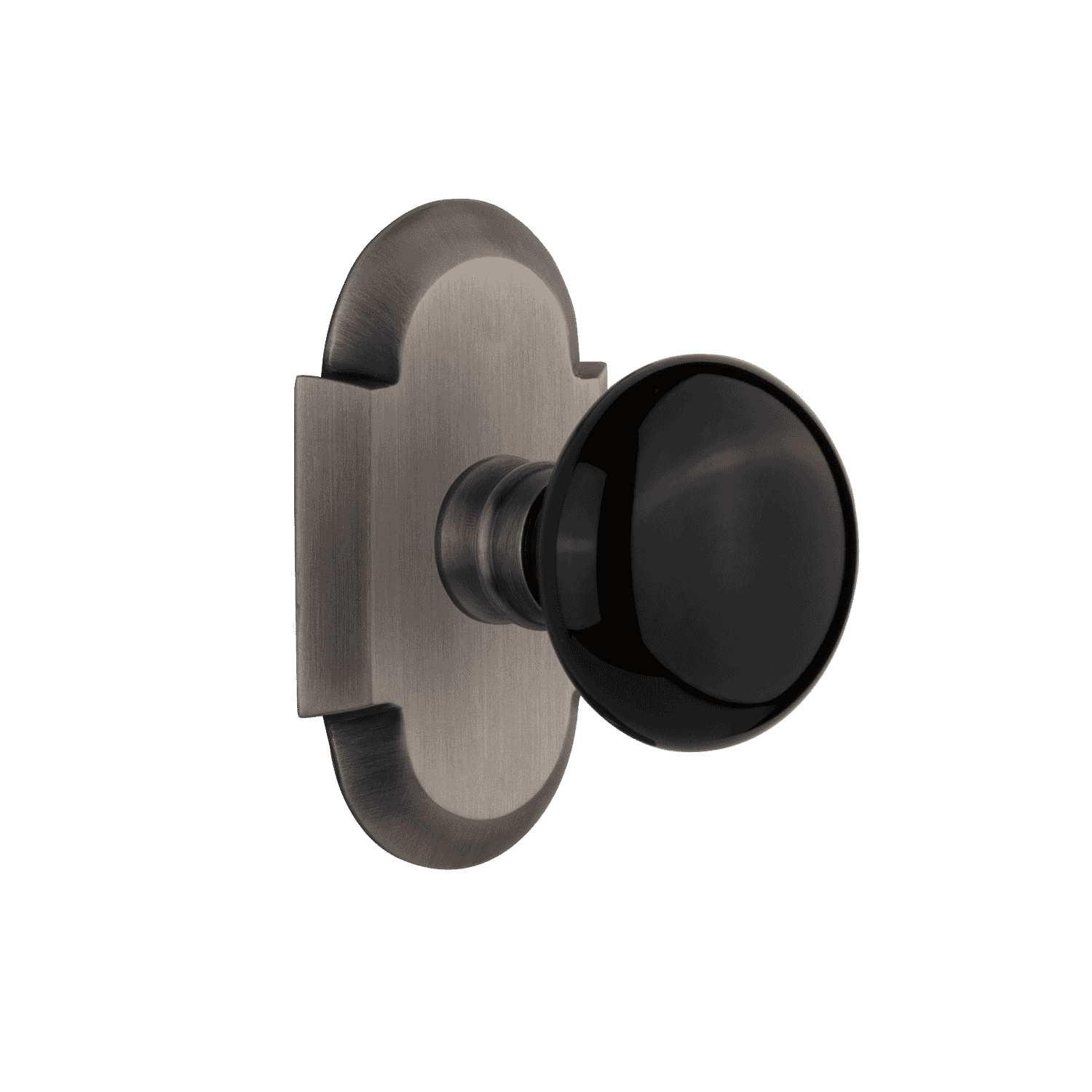 Vintage Cottage Short Plate with Black Porcelain Knob - Antique Pewter Finish for Kitchen Cabinets & Furniture Drawers | Perfect for Farmhouse, Rustic & Shabby Chic Home Decor