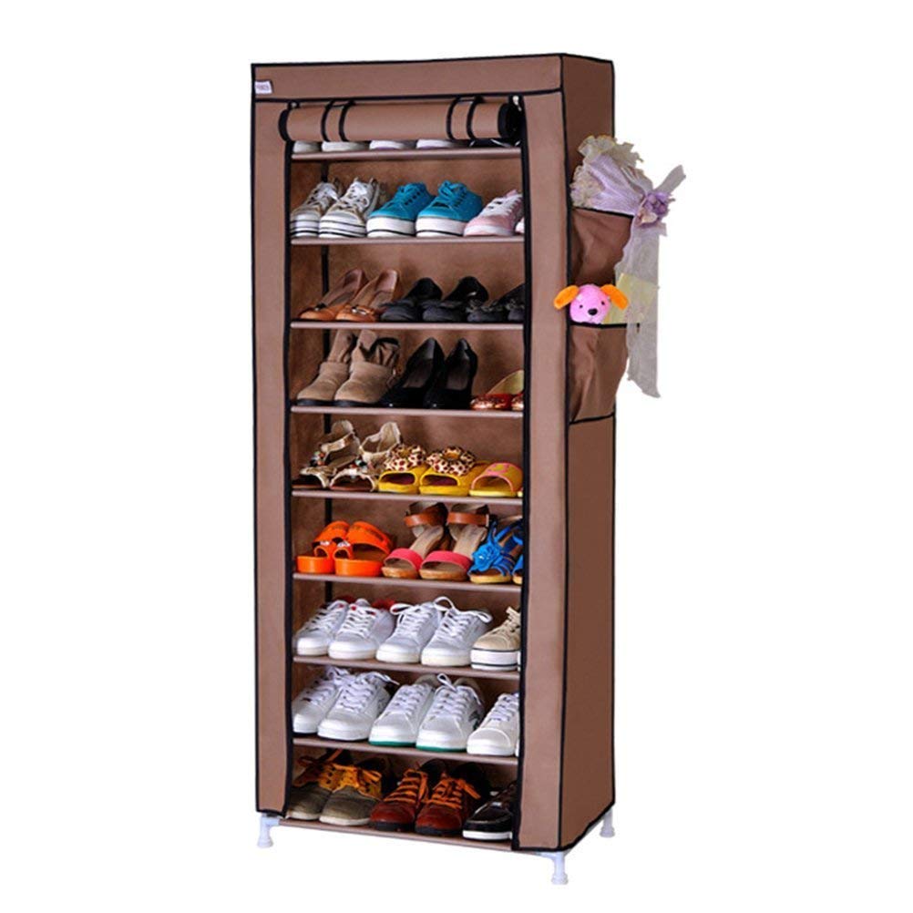 9-Tier Shoe Storage Cabinet with Dustproof Cover - Multi-Layer Closet Organizer for Shoes, Bags & Accessories (Coffee Brown) - Perfect for Bedroom, Closet & Entryway Organization