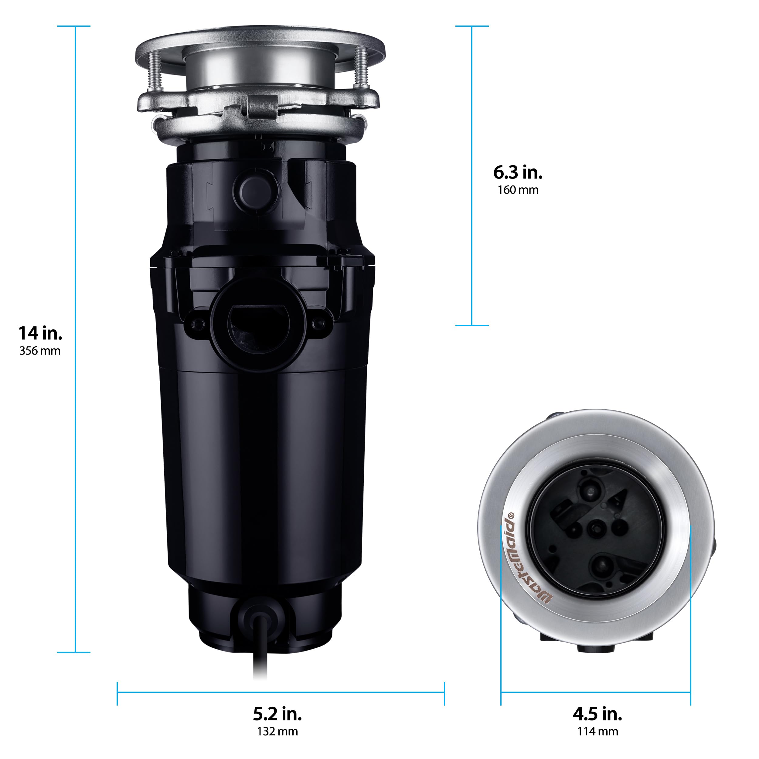 Waste Maid 10-US-WM-458-SL-3B 3/4 HP Slim Line Garbage Disposal - Anti-Jam Stainless Steel Food Waste Grinder System, Black - Perfect for Kitchen Sink Waste Disposal & Septic Systems