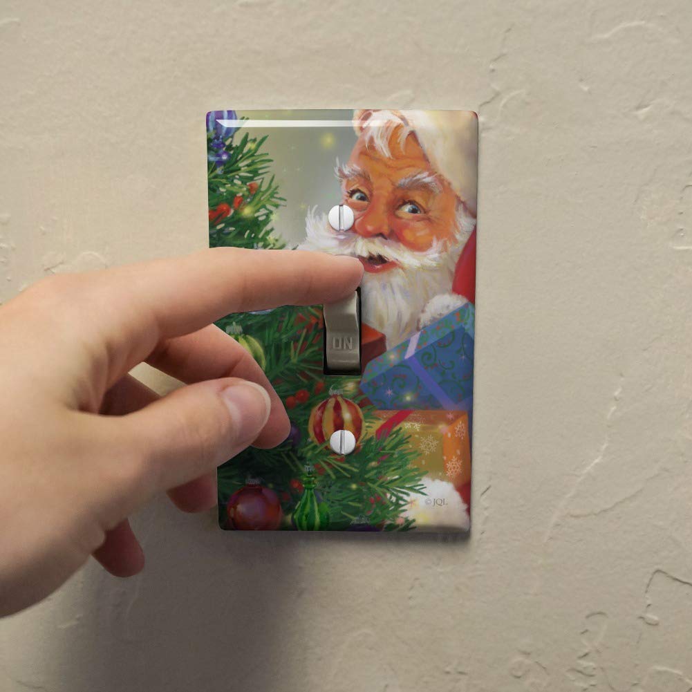 Christmas Santa Behind The Tree Plastic Wall Decor Light Switch Cover - Holiday Home Decor for Bedroom, Living Room, Office | Durable Toggle Switch Plate