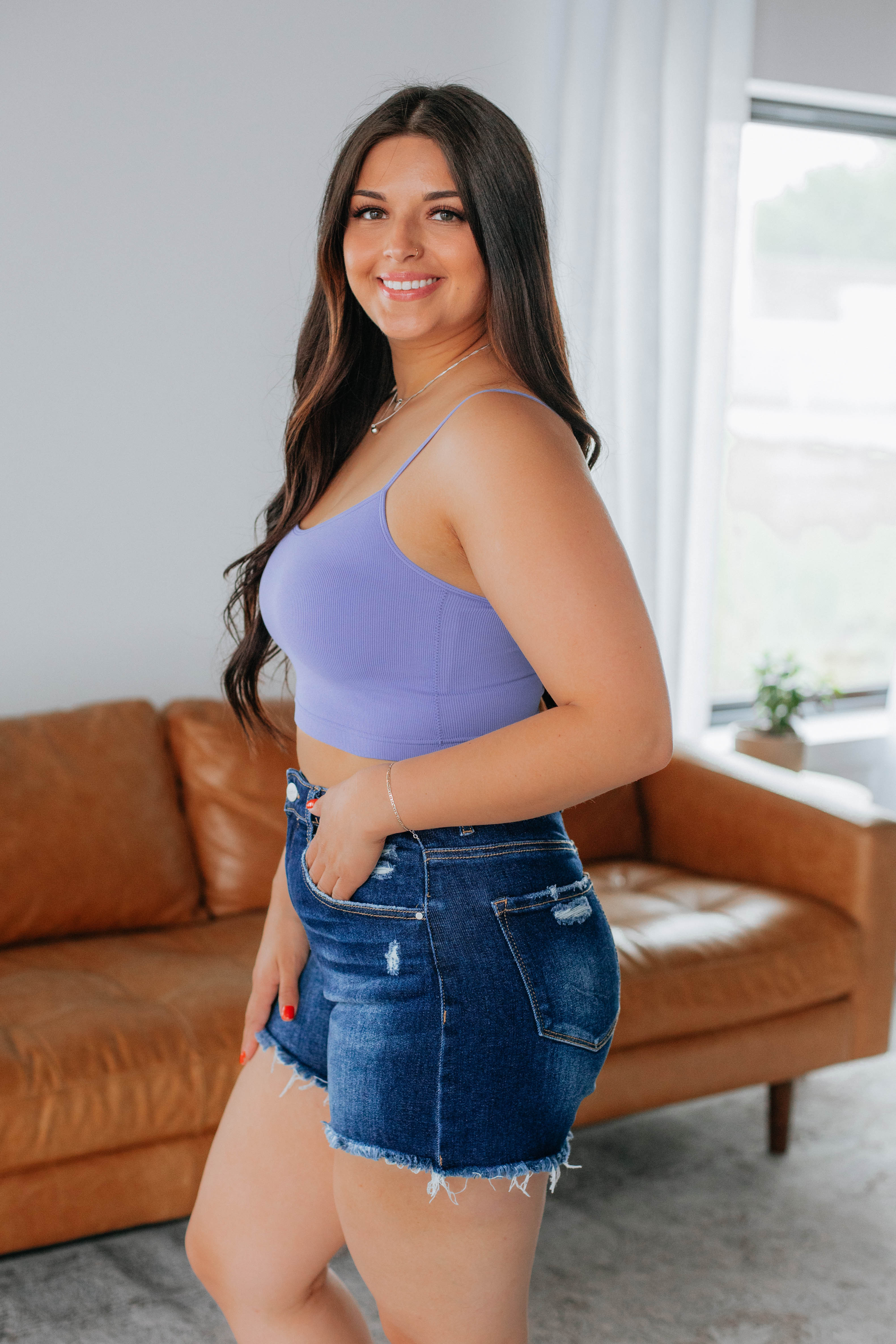 Bradshaw Ribbed Tank Top - Periwinkle Blue | Women's Casual Stretch Fit Sleeveless Shirt for Summer, Beach, and Layering