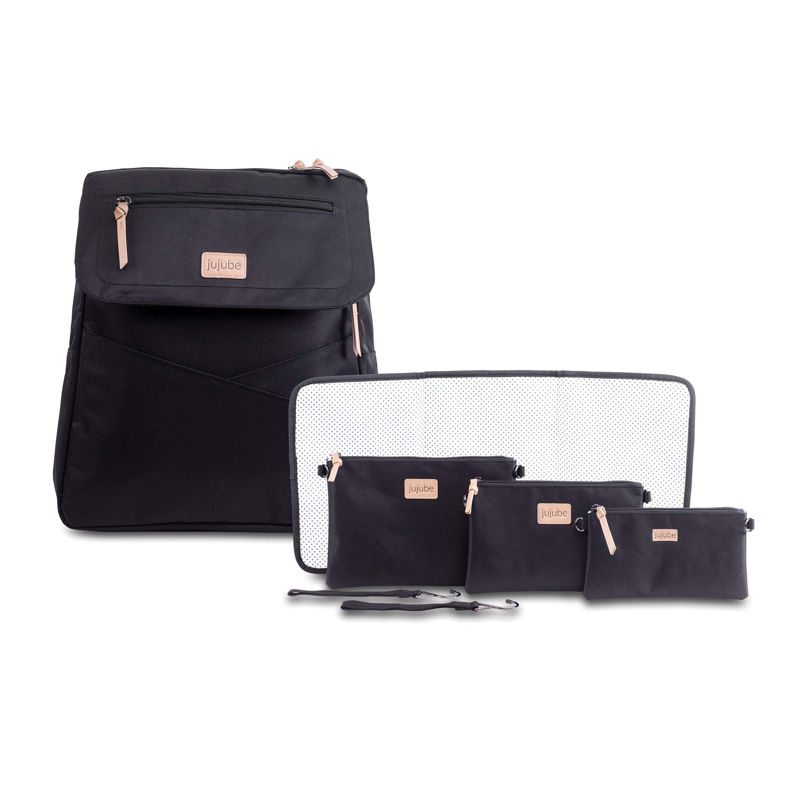 JuJuBe Convertible Diaper Bag Backpack & Messenger Bag - 4-in-1 Multi-Functional Baby Travel Bundle with Insulated Bottle Pockets & Changing Pad | Durable, Stylish & Spacious for Moms | Perfect for Daycare, Travel & On-the-Go Parenting (Black)