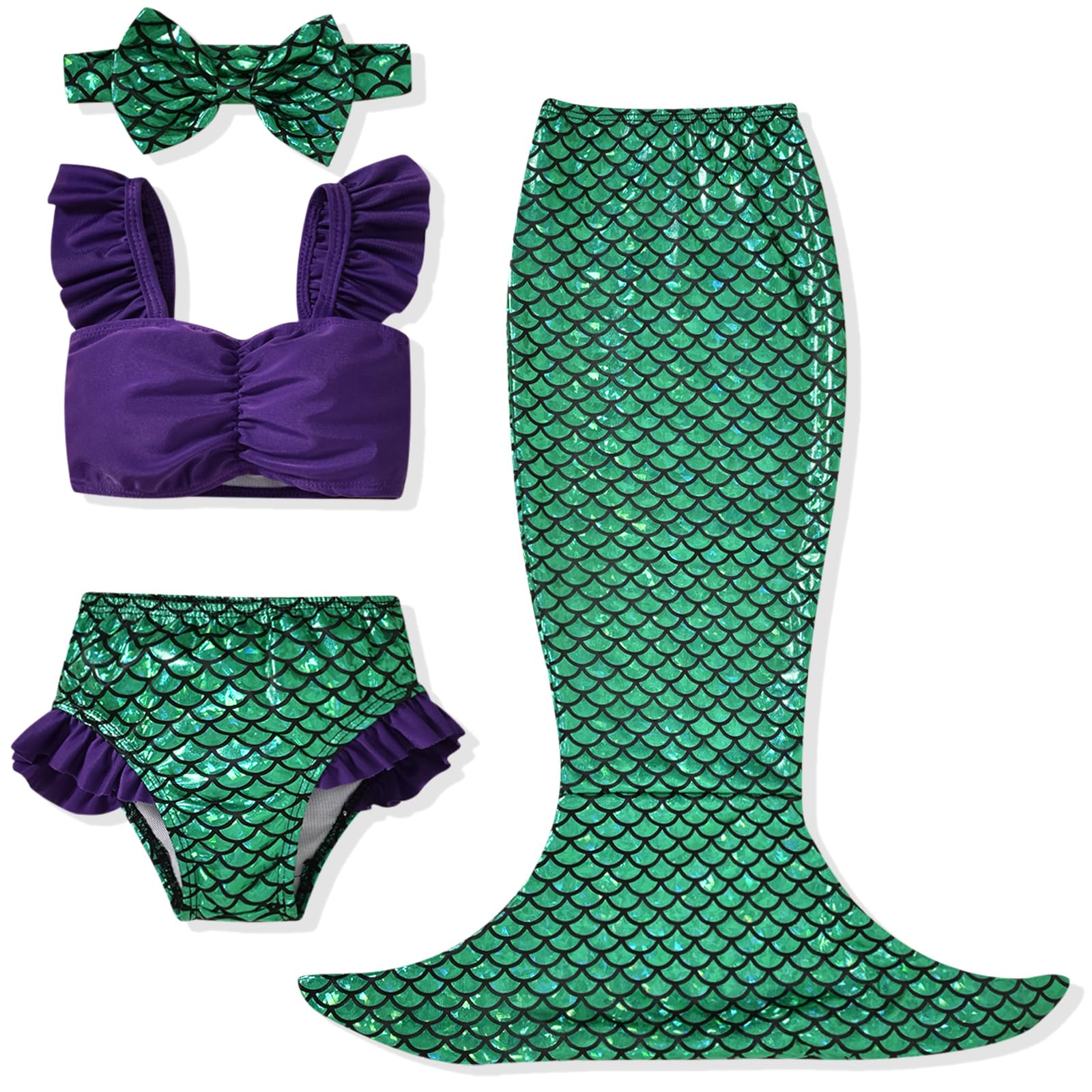 Cute Baby Girl Mermaid Swimsuit Set - UV Protection Bikini & Headband for Beach, Pool & Summer Water Play