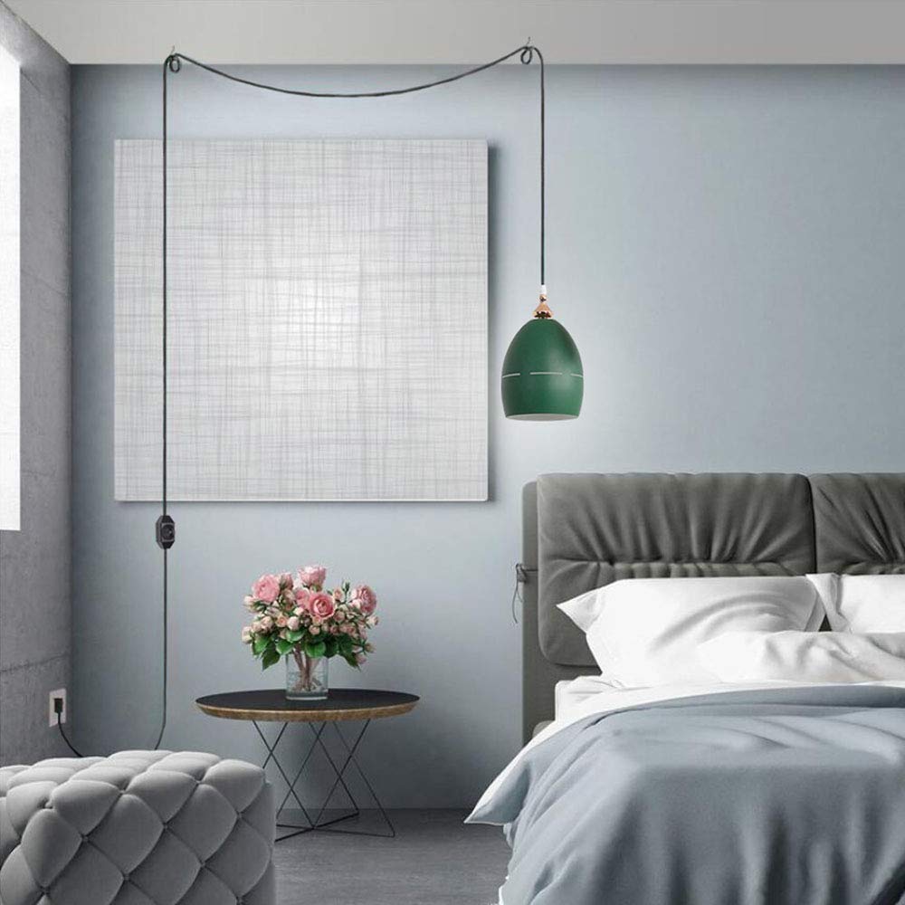 Kiven Plug-in Pendant Light with 15 ft Black Cord & Plug - Dimmable Hanging Swag Light - Modern Apartment Lighting for Bedroom, Kitchen, Dining Room, Living Room