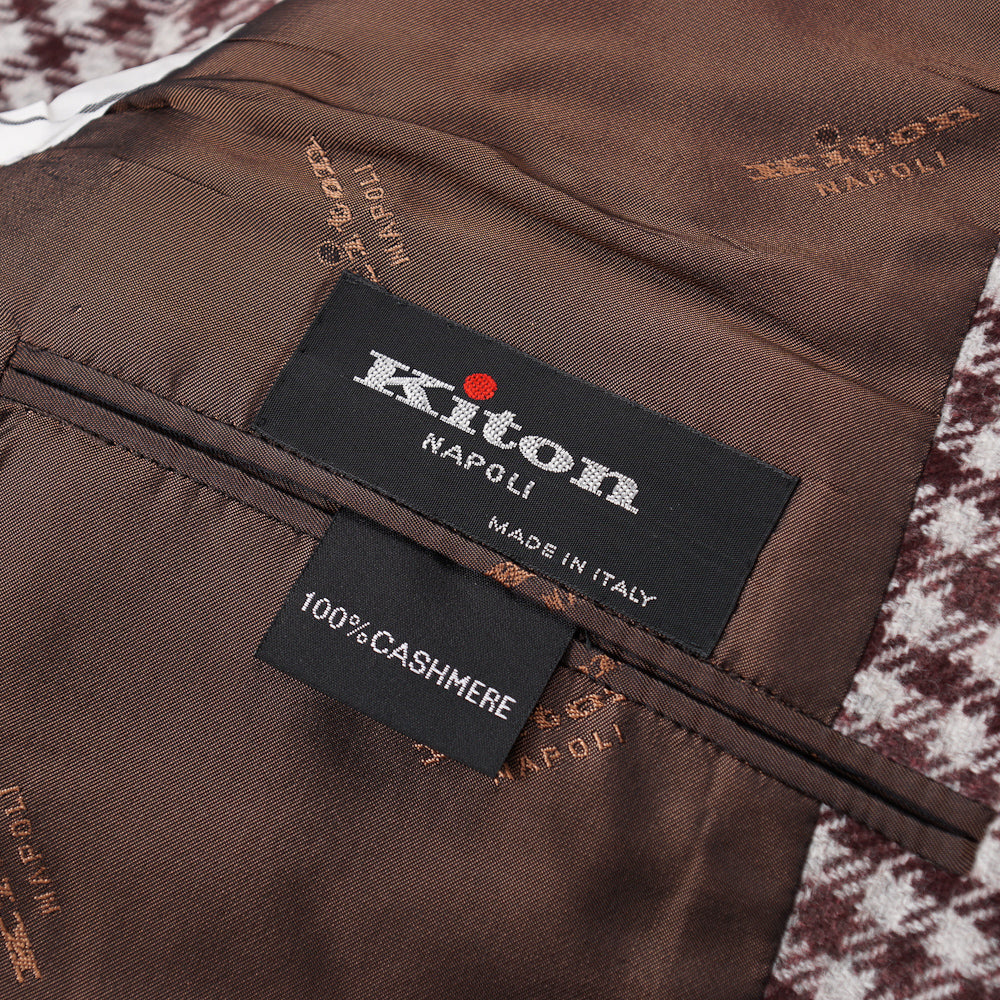 Luxury Kiton Burgundy Check Cashmere Sport Coat for Men - Premium Italian Wool Blazer for Business, Weddings & Formal Events