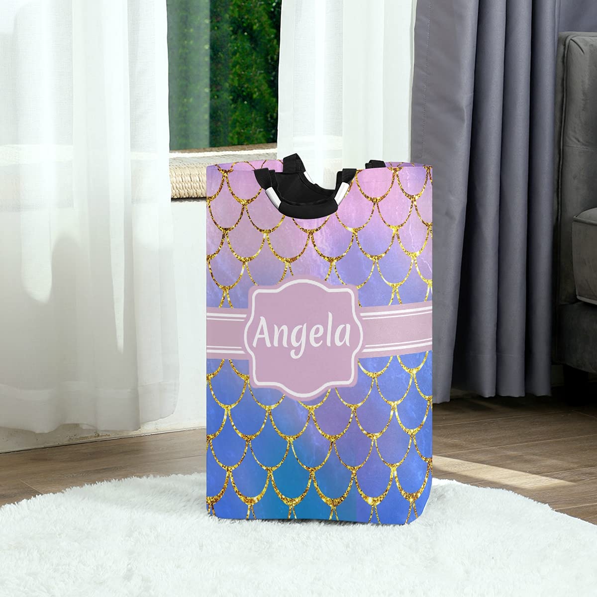 DOMIKING Custom Laundry Hamper - Personalized Collapsible Storage Basket with Mermaid Scales Design, Kids Room Organizer for Clothes, Toys & Dorm Essentials | Perfect for Nursery, Bedroom & College Dorm Organization