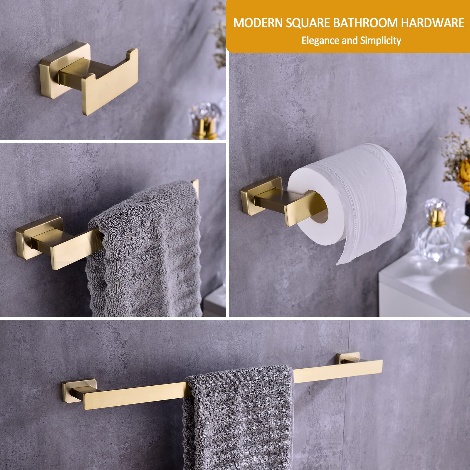 Premium Brass Brushed Gold Bathroom Hardware Set - 23.6
