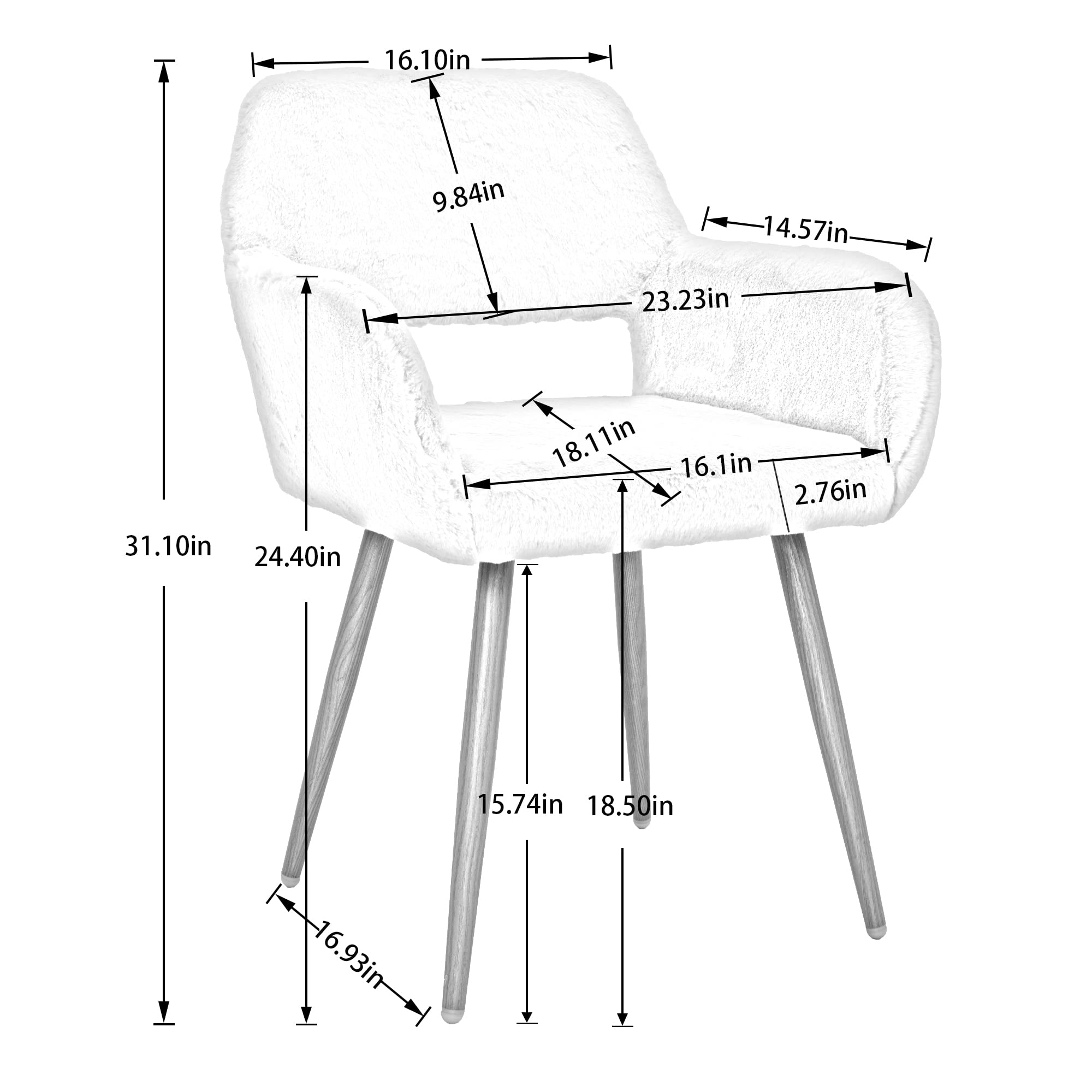 Faux Fur Desk Chair Without Wheels - Fluffy Vanity Chair with Metal Legs, Comfortable Home Office Chair for Women & Girls - Soft Makeup Chair with Hollow Back & Arms for Bedroom, Living Room, Study - Perfect for Home Office, Dressing Table, Reading Nook & Cozy Spaces