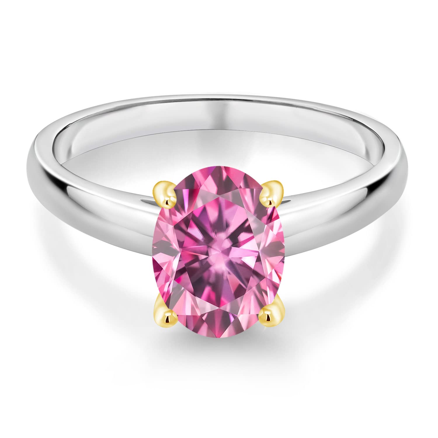 10K White & Yellow Gold Pink Oval Moissanite Ring (2.00 CTTW) - Elegant Engagement, Wedding, Anniversary Jewelry Gift for Women