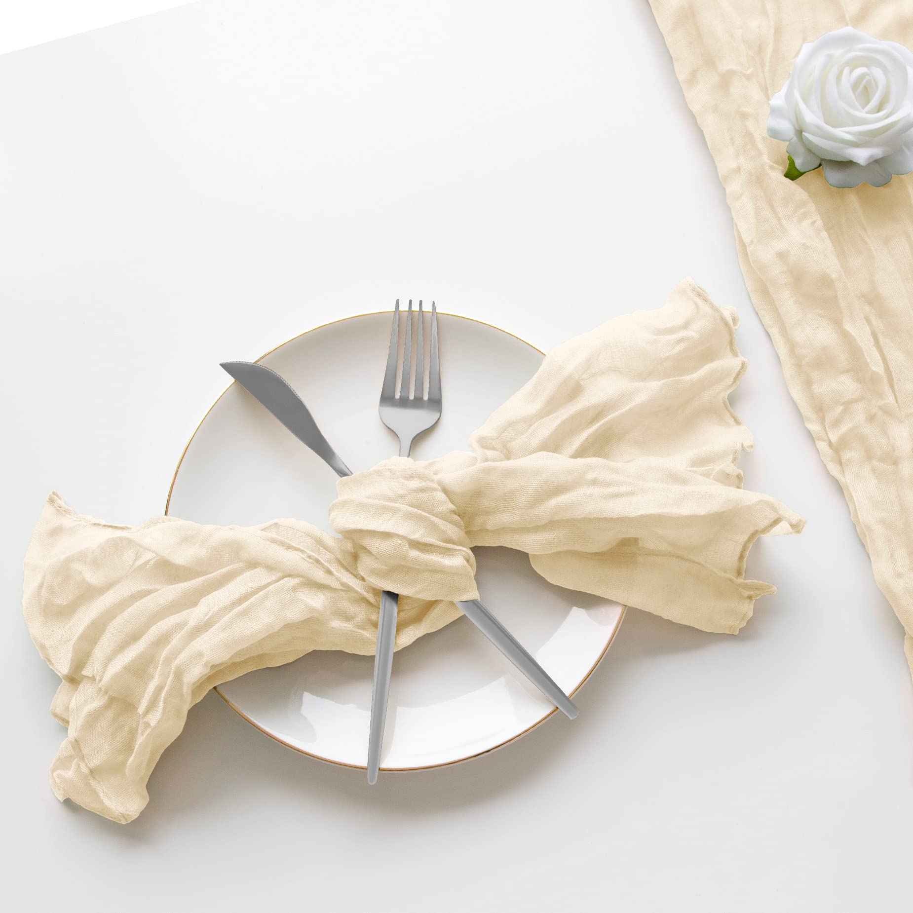 6 Pack Beige Cheesecloth Napkins 20x20 Inches - Wrinkle-Free Gauze Table Napkins for Dinner, Wedding, Party & Home Decor - Perfect for Rustic Tablescapes and Boho Chic Styling