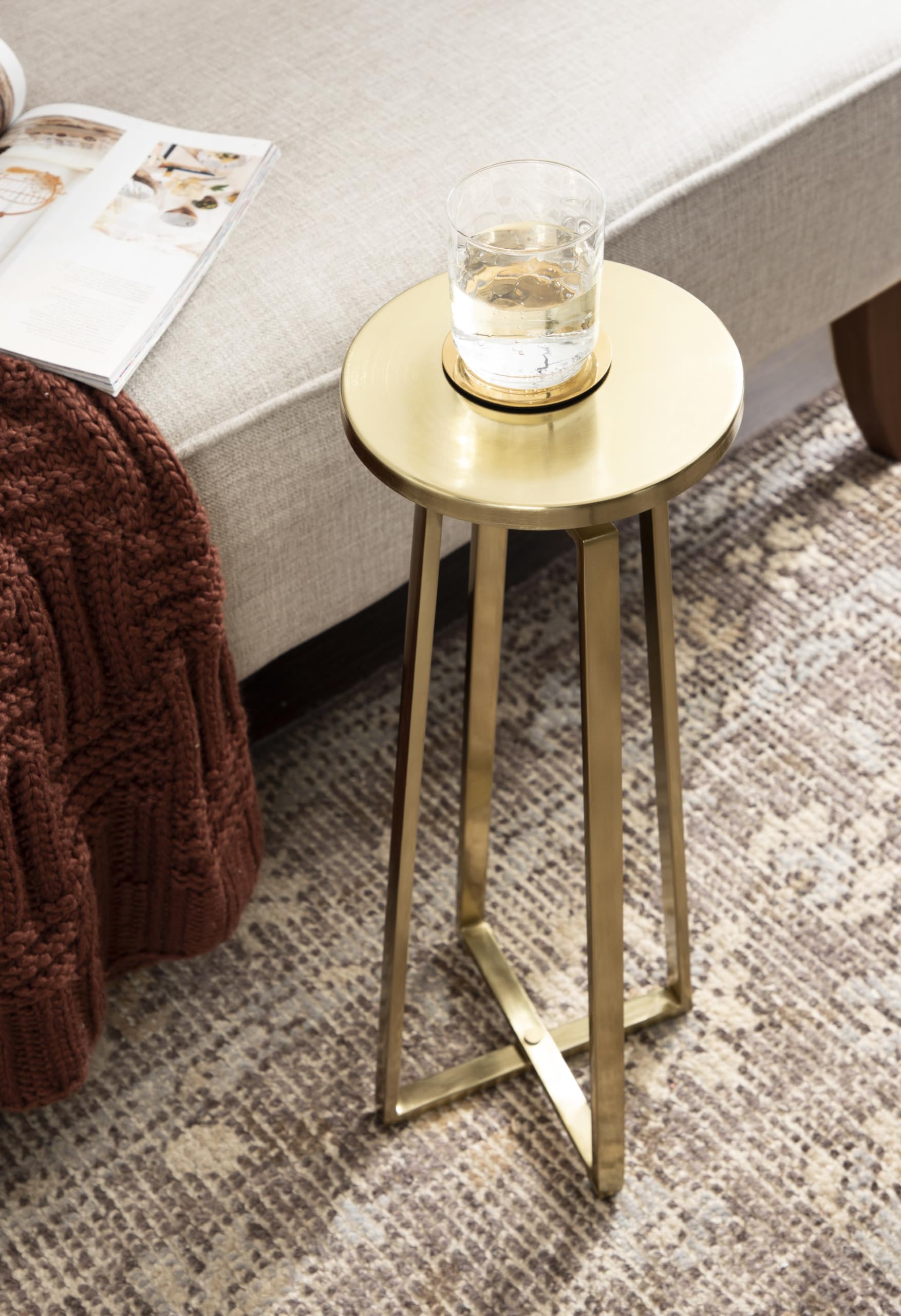 Kate and Laurel Zia Mid-Century Modern Metal Round Drink Table - 9 x 9 x 23 Inches, Gold Accent Pedestal Side Table for Living Room, Bedroom, or Patio - Perfect for Display, Storage, and Holding Drinks or Decor