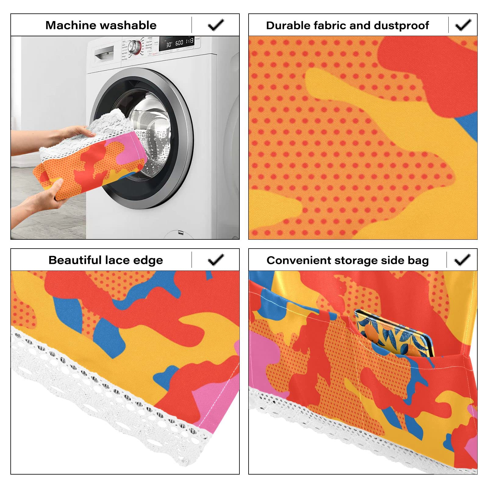 Camouflage Print Anti-Slip Washing Machine Cover with 4 Storage Bags - Dustproof Dryer Top Cover for Laundry Room, Fridge Protector - Perfect for Home, Apartment & RV Use