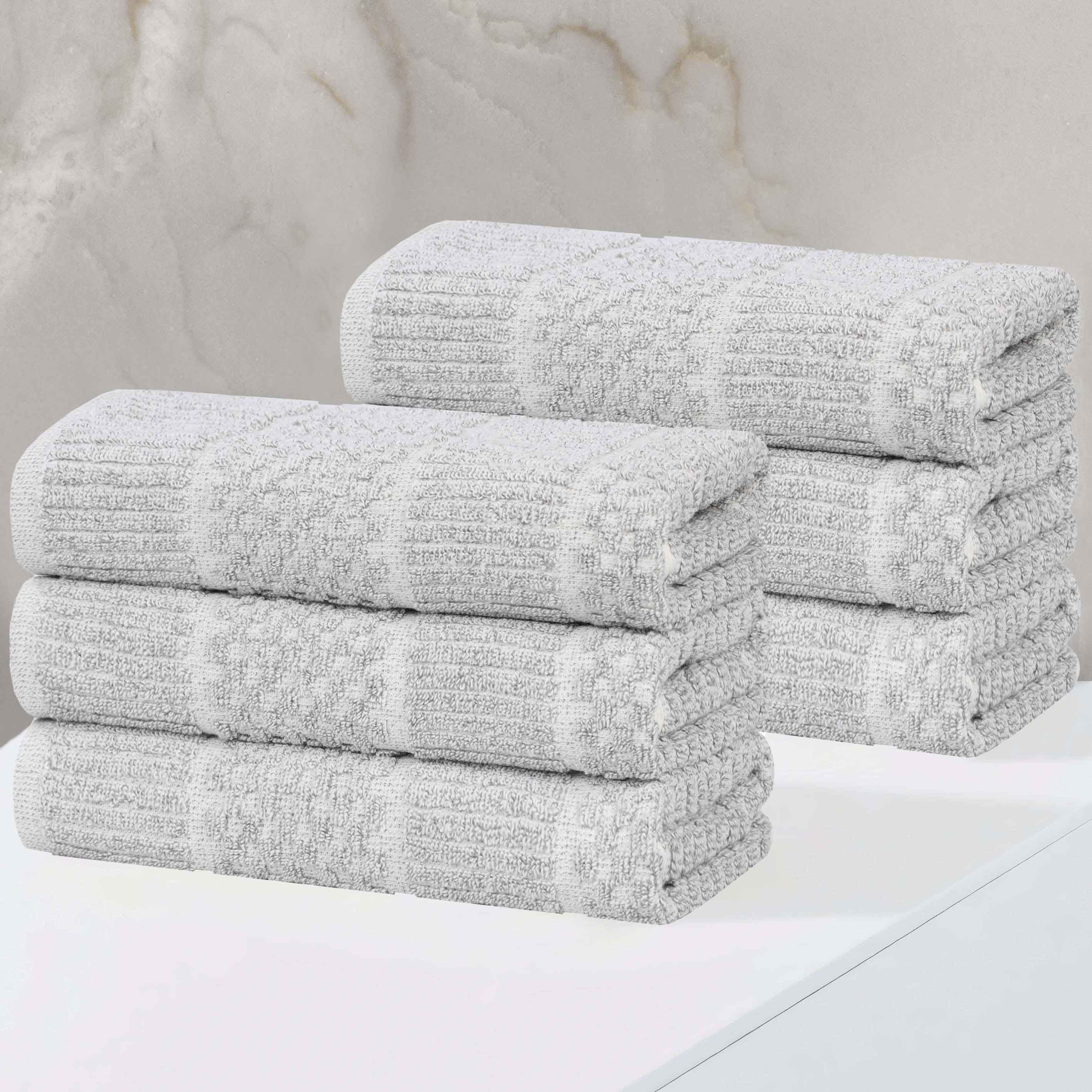 Premium Cotton Blend Checkered and Ribbed Hand Towels Set of 6 - Soft & Absorbent Bathroom, Kitchen, and Guest Towels for Home & Spa Use