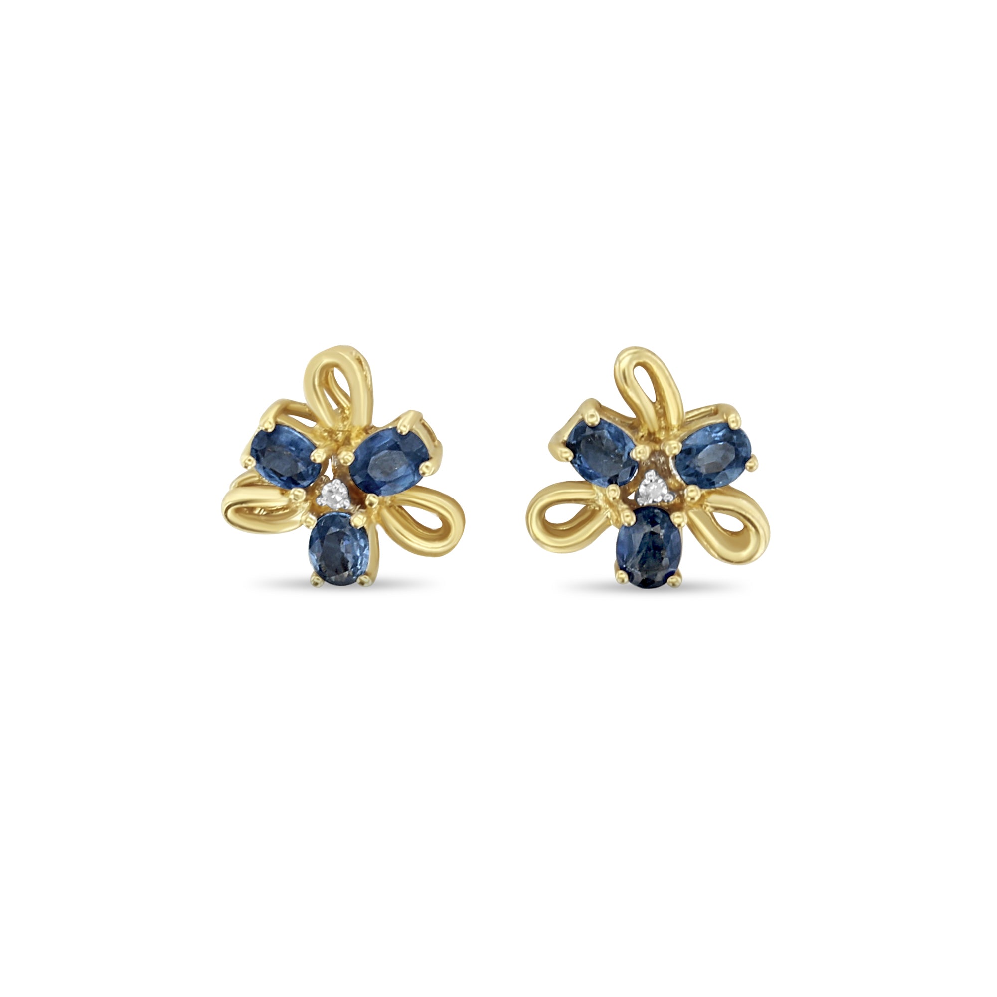 14K Yellow Gold Oval Sapphire Cluster Stud Earrings for Women - Elegant Jewelry Gift for Birthday, Anniversary & Special Occasions