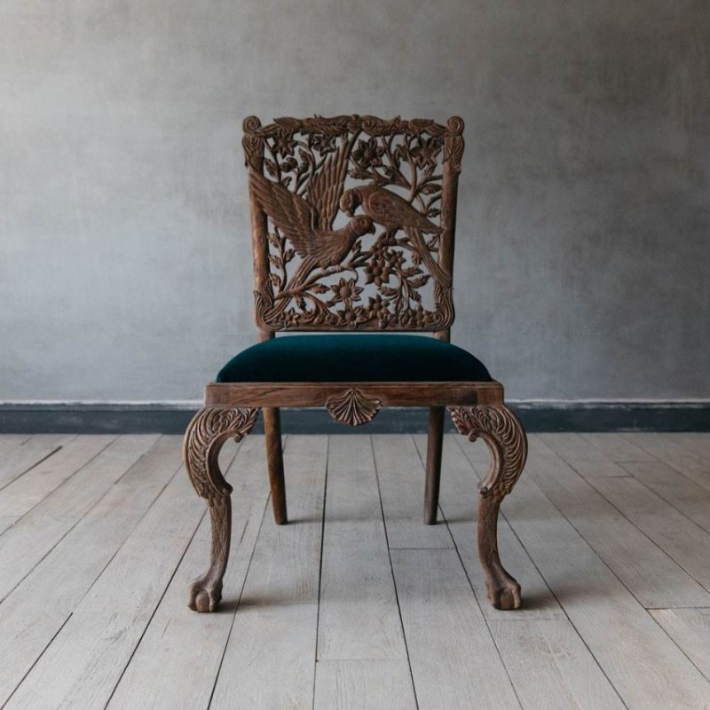 Hand Carved Intricate Parrot Dining Chair - Elegant Wooden Accent Chair for Dining Room, Living Room, or Office Decor - Perfect for Home and Restaurant Use