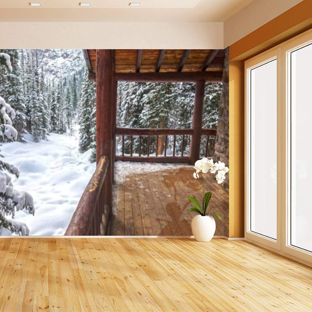 Peel and Stick Wallpaper - Alpine Log Cabin Winter Scene in Banff National Park | Self-Adhesive Removable Vinyl Wall Mural for Living Room, Bedroom, Office Decor | Easy DIY Home Decoration