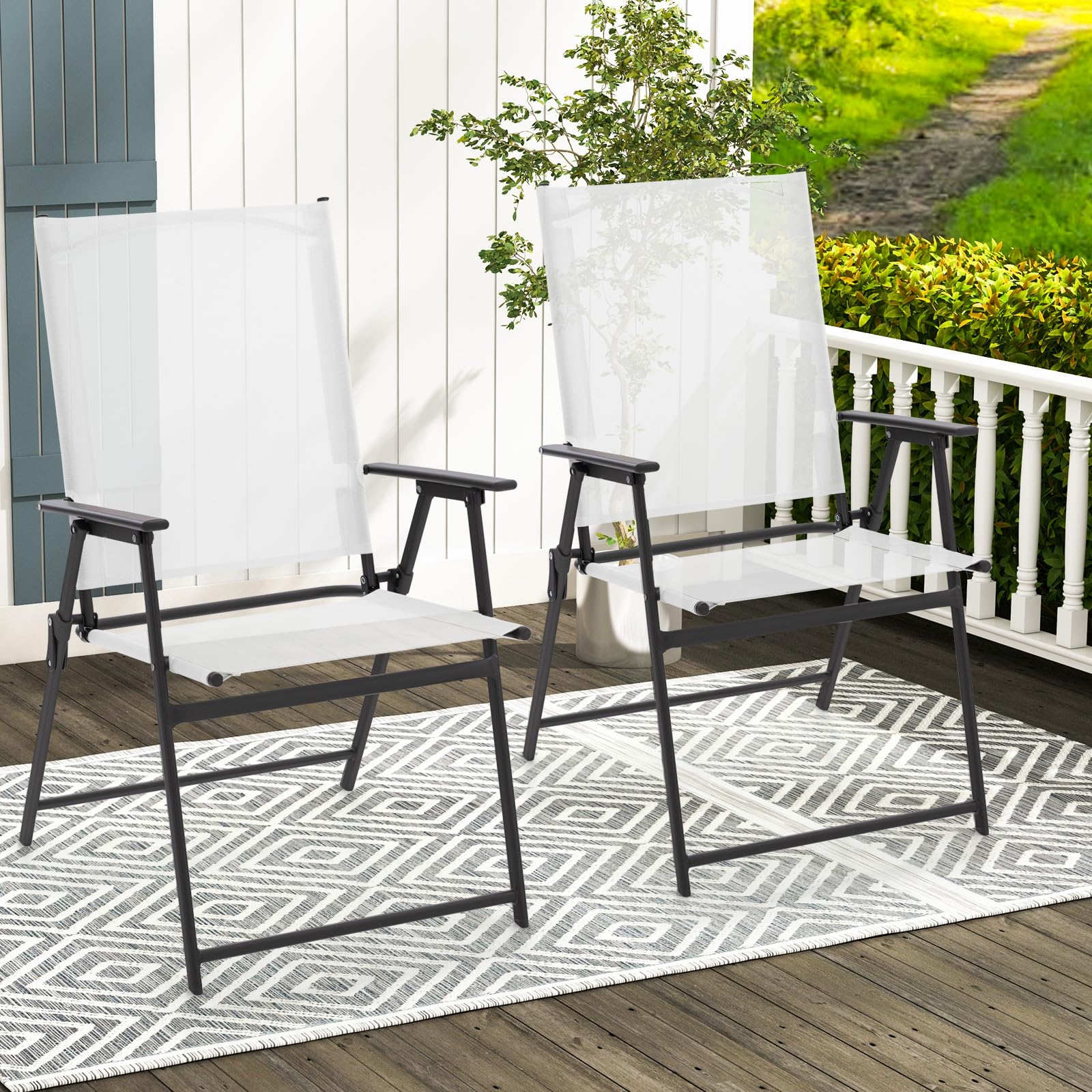 Giantex 4-Pack Folding Patio Chairs - Rustproof Metal Frame Outdoor Lawn Chairs for Porch, Deck, Garden, Backyard & Camping - Portable Dining Chairs (White) | Perfect for BBQs, Picnics, Poolside Relaxation & Outdoor Events