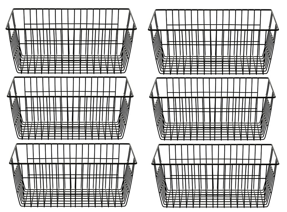 Farmhouse Wire Storage Baskets 6-Pack - Large Freezer & Pantry Organizer Bins with Handles for Kitchen, Bathroom, Office Organization | Rustic Home Decor & Space-Saving Storage Solution