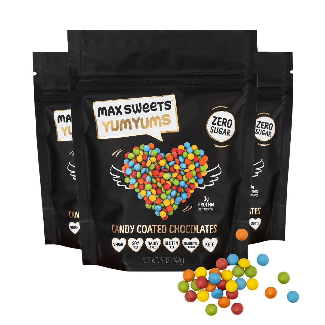 Max Sweets Sugar Free Dark Chocolate YumYums - Keto, Gluten Free, Vegan Candy for Diabetic & Low Carb Diets - Delicious Chocolate Coated Treats (3 Pack) - Perfect for Snacking, Gifts & Healthy Desserts
