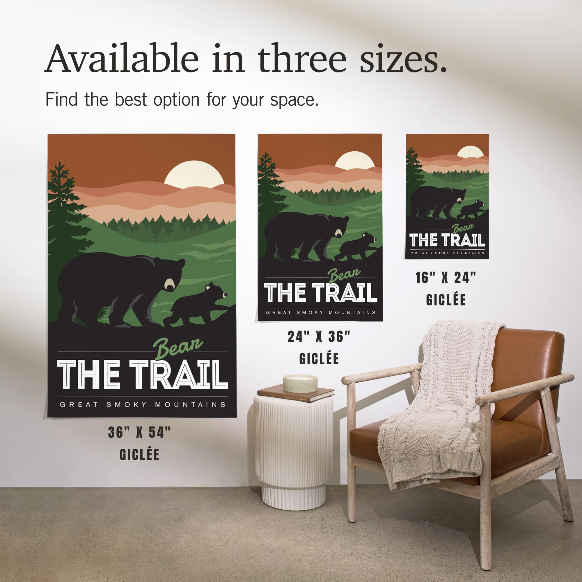 Lantern Press 16x24 Inch Giclee Art Print - Great Smoky Mountains Tennessee Bear Family Wall Decor - Premium Canvas Artwork for Living Room, Bedroom & Office Decoration