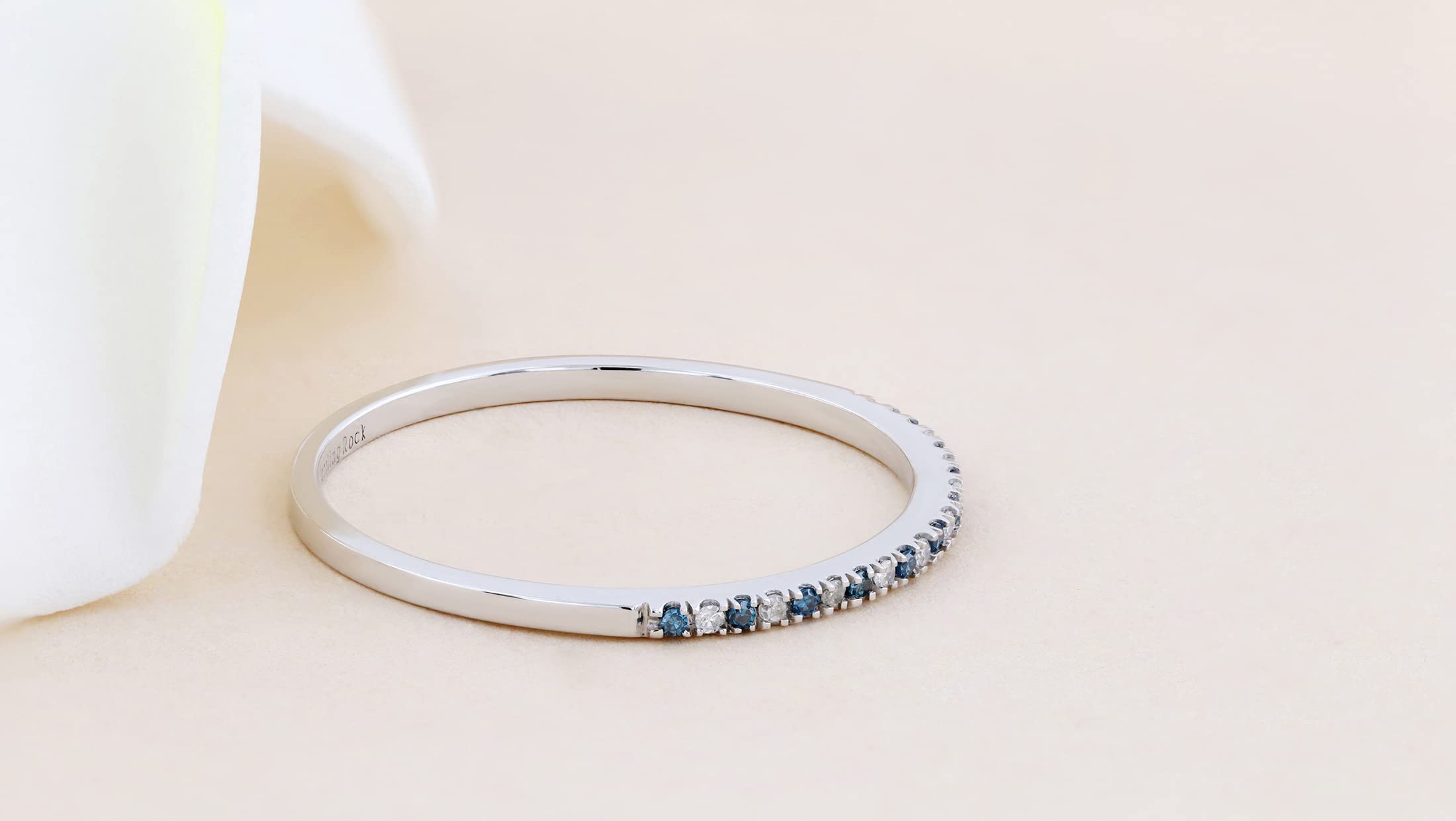 0.08 Cttw Round Blue & White Diamond Stackable Wedding Band for Women - 10K Solid Gold Dainty Ring - Perfect for Anniversary, Engagement, and Everyday Elegant Jewelry