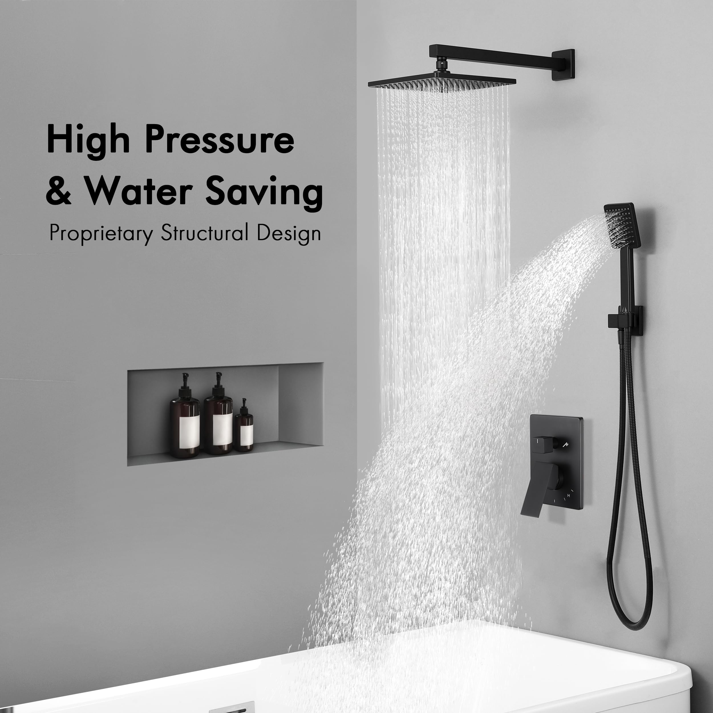 KES Matte Black Shower System - Rain Shower Head with Handheld Spray, Valve & Trim Kit (Model XB6223F18-BK) | Modern Bathroom Upgrade for Spa-Like Experience