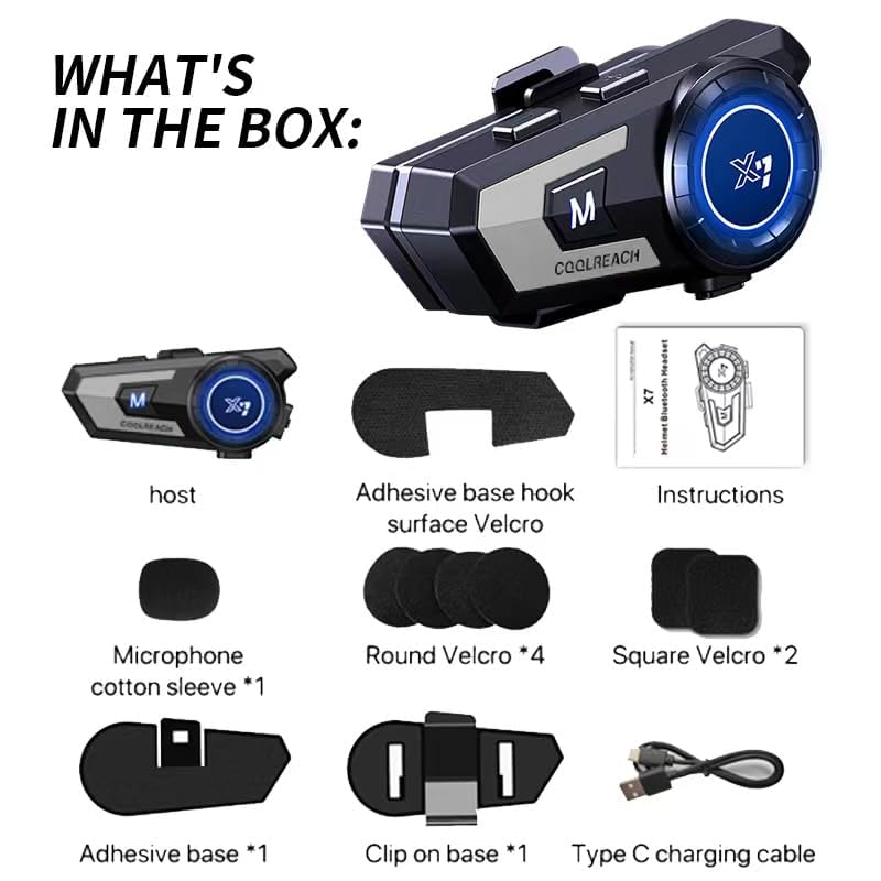 Motorcycle Helmet Bluetooth Headset with CVC Noise Cancellation & 90H Playtime - Ultra-Thin Wireless Earbuds for Motorcycle Riding, Skiing & Outdoor Sports - Stereo Music & Auto Answering