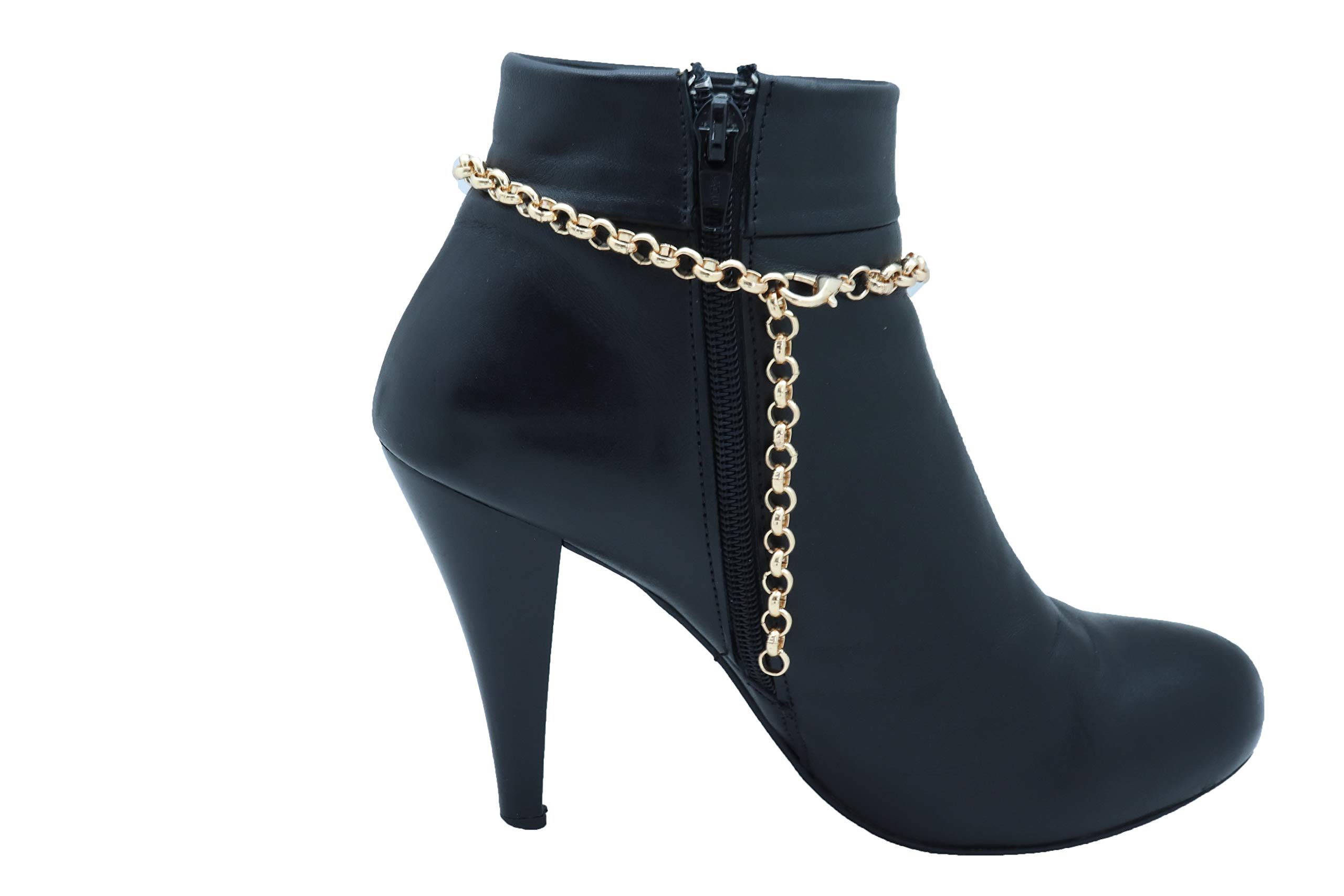 TFJ Women's Western Boot Chain Gold Metal Bling Bracelet Anklet Shoe Charm - Christmas Red Gift Style for Cowgirl Fashion & Holiday Parties