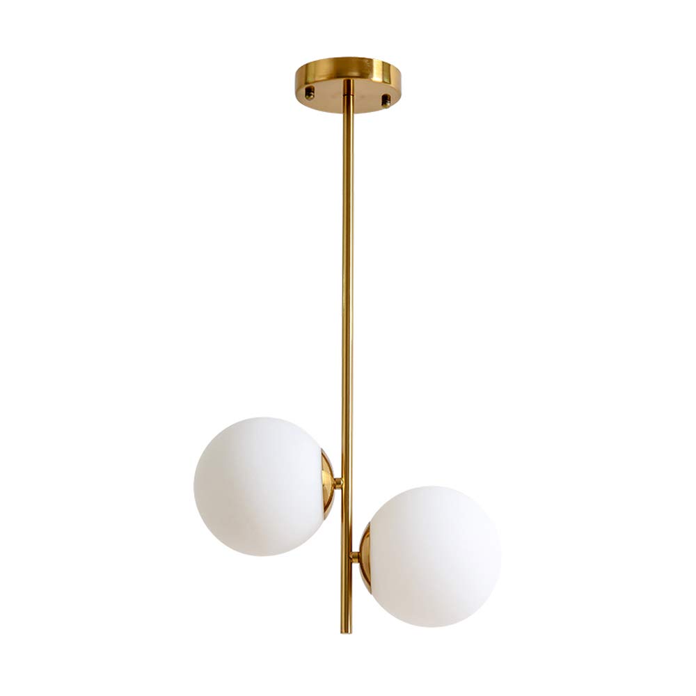 Modern 2-Light Globe Pendant Lighting - Industrial Golden Chandelier with Glass Sphere - Ceiling Light Fixture for Living Room, Dining Room & Kitchen | Perfect for Farmhouse, Loft & Industrial Decor