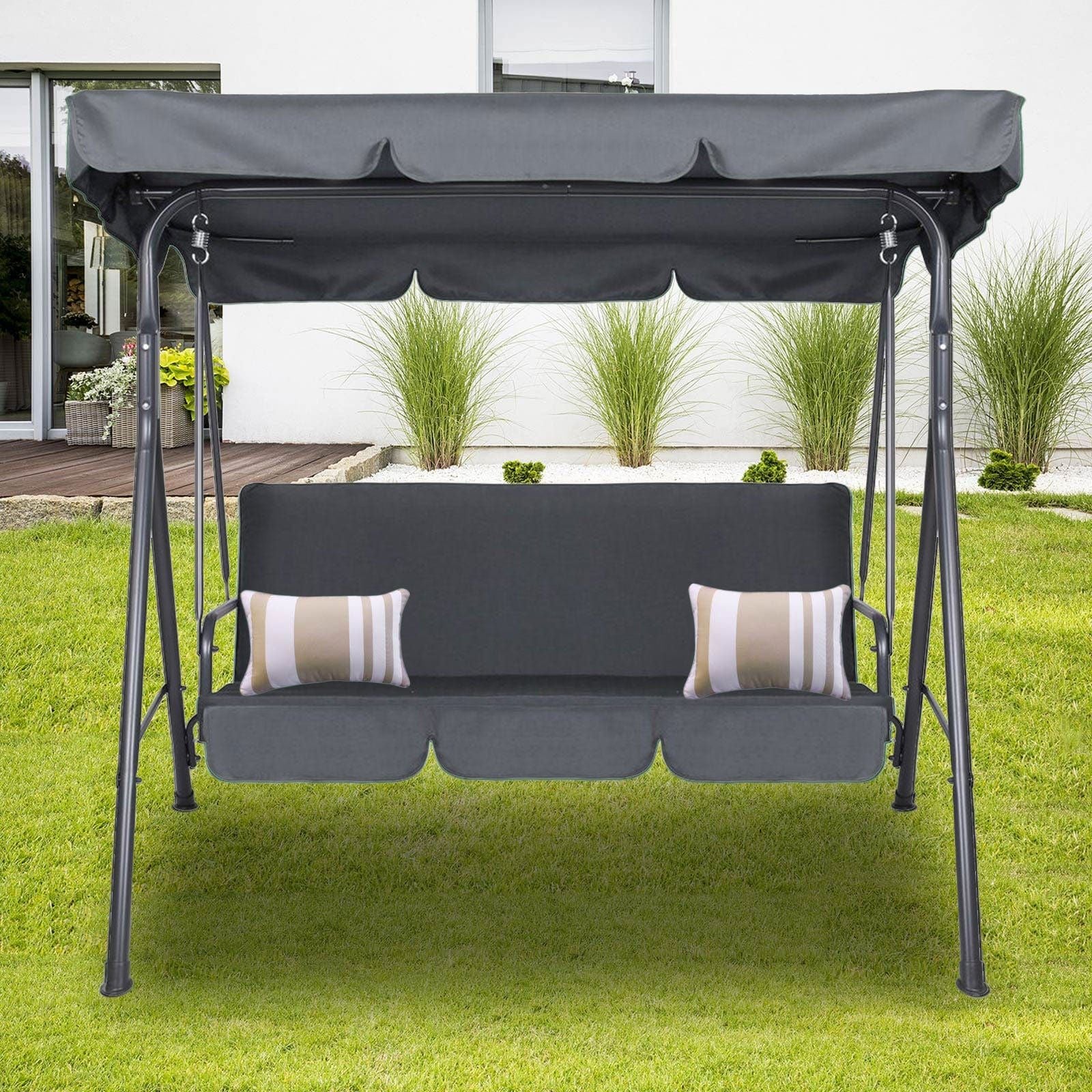 Milano Outdoor Swing Bench with Canopy - 3 Seater Garden Hammock Chair for Patio, Backyard & Porch - Grey Weather-Resistant Furniture