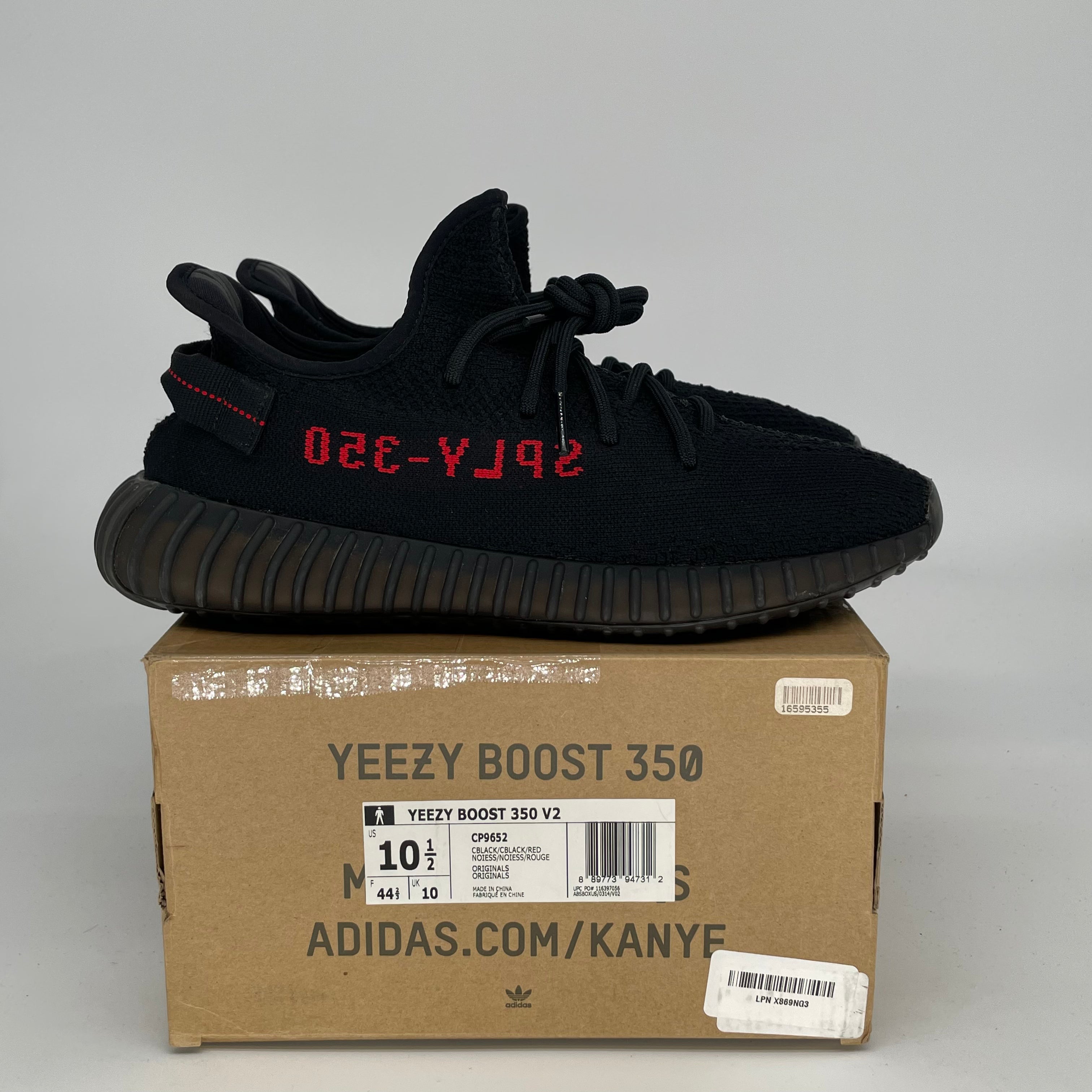 Adidas Yeezy Boost 350 V2 Black Red Sneakers - Men's Size 10.5 / Women's Size 12 - Style CP9652 | Running, Gym & Casual Wear
