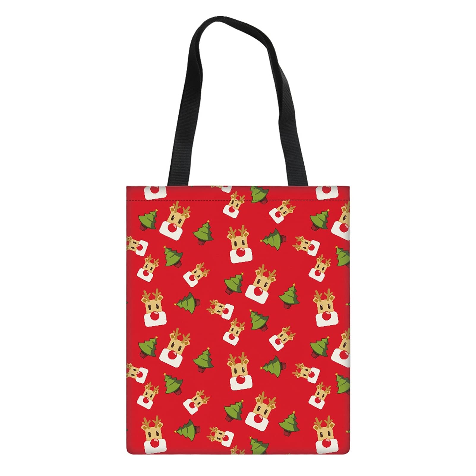 WELLFLYHOM Christmas Deer Print Reusable Canvas Tote Bag for Women - Cute Holiday Gift, Grocery Shopping, Book Bag, Gym Pouch & Shoulder Purse - Lightweight Durable Shopper Bag for Teens & Girls (Red) - Perfect for Christmas Gifts, Festive Shopping & Daily Use