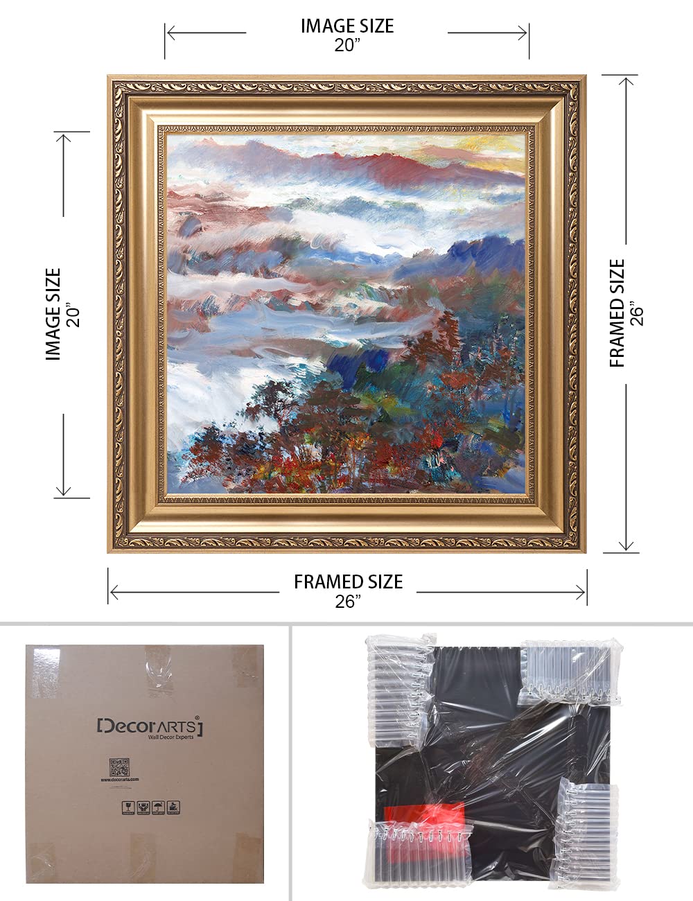 DECORARTS - David Ma Mountain Overlook Abstract Landscape Wall Art Print | Giclee on Canvas in Classic Golden Frame | 26