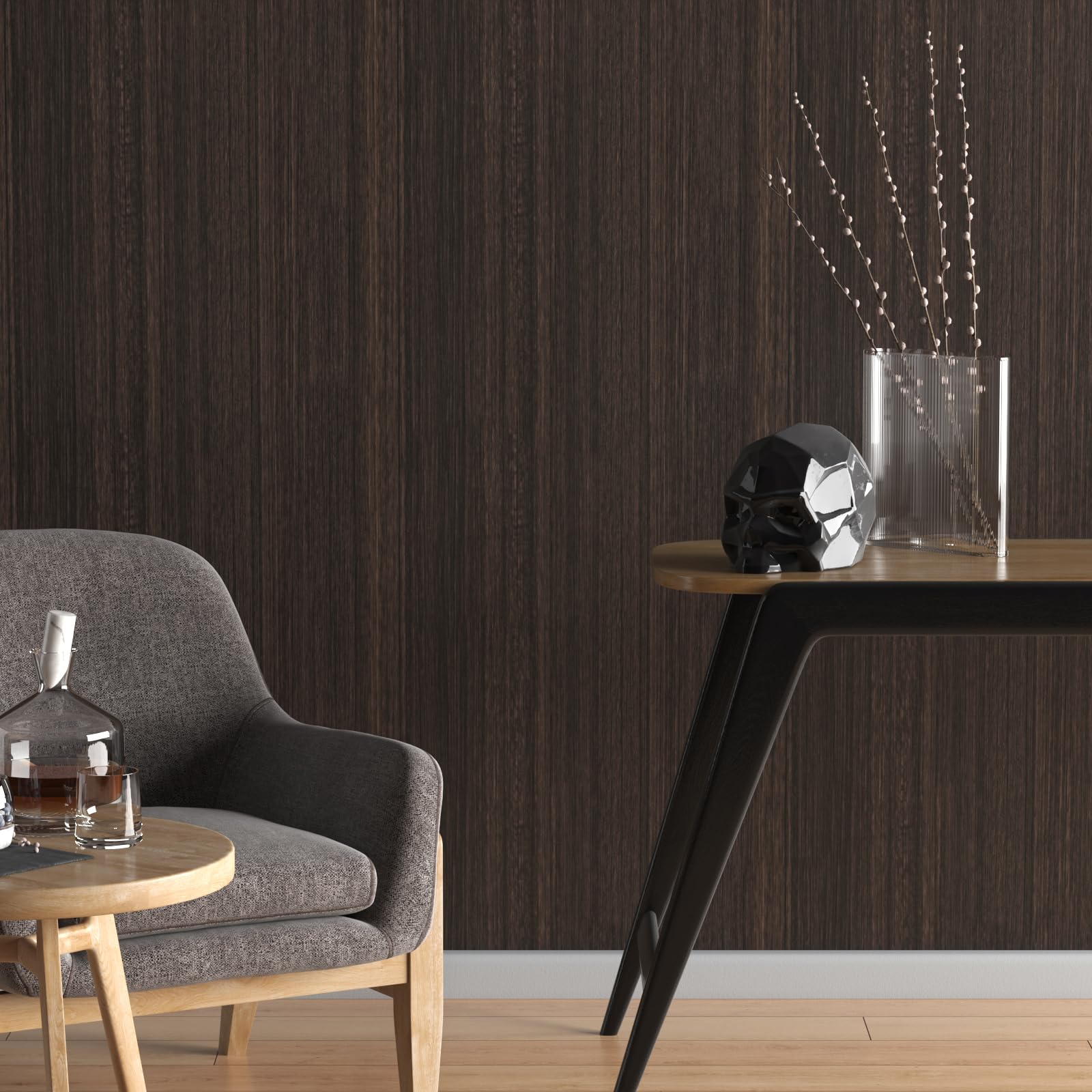VEELIKE 15.7''x118'' Dark Wood Peel and Stick Wallpaper - Removable Waterproof Wood Grain Contact Paper, Self-Adhesive Vinyl Wrap for Cabinets, Countertops, Furniture, Shelves & Drawer Liners - Perfect for Home Renovation & DIY Decor Projects