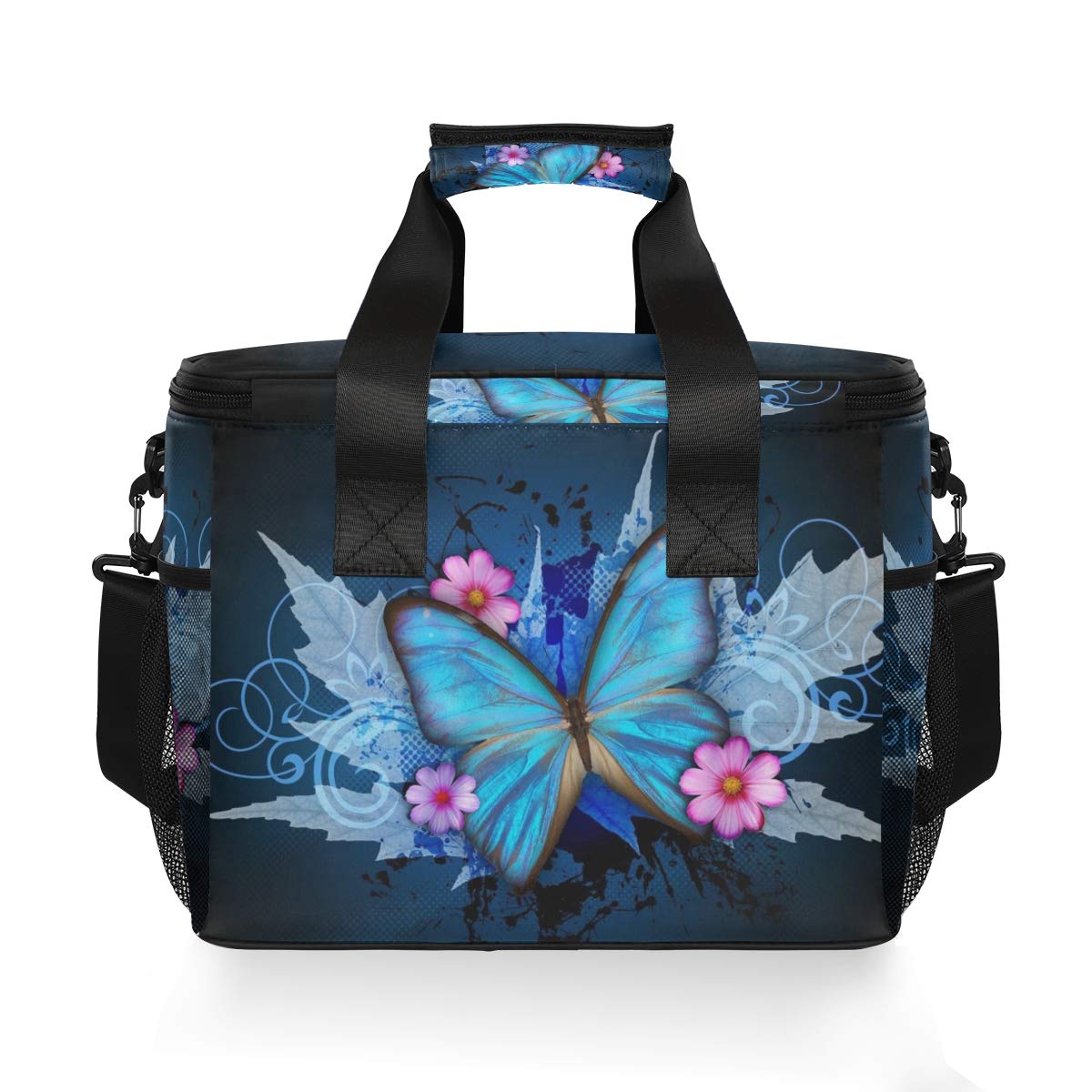 Butterfly Print Leakproof Insulated Lunch Cooler Bag with Detachable Shoulder Strap - Reusable Thermal Tote for Work, School, Picnic & Beach - Perfect for Women & Men's Lunch Storage & Organization