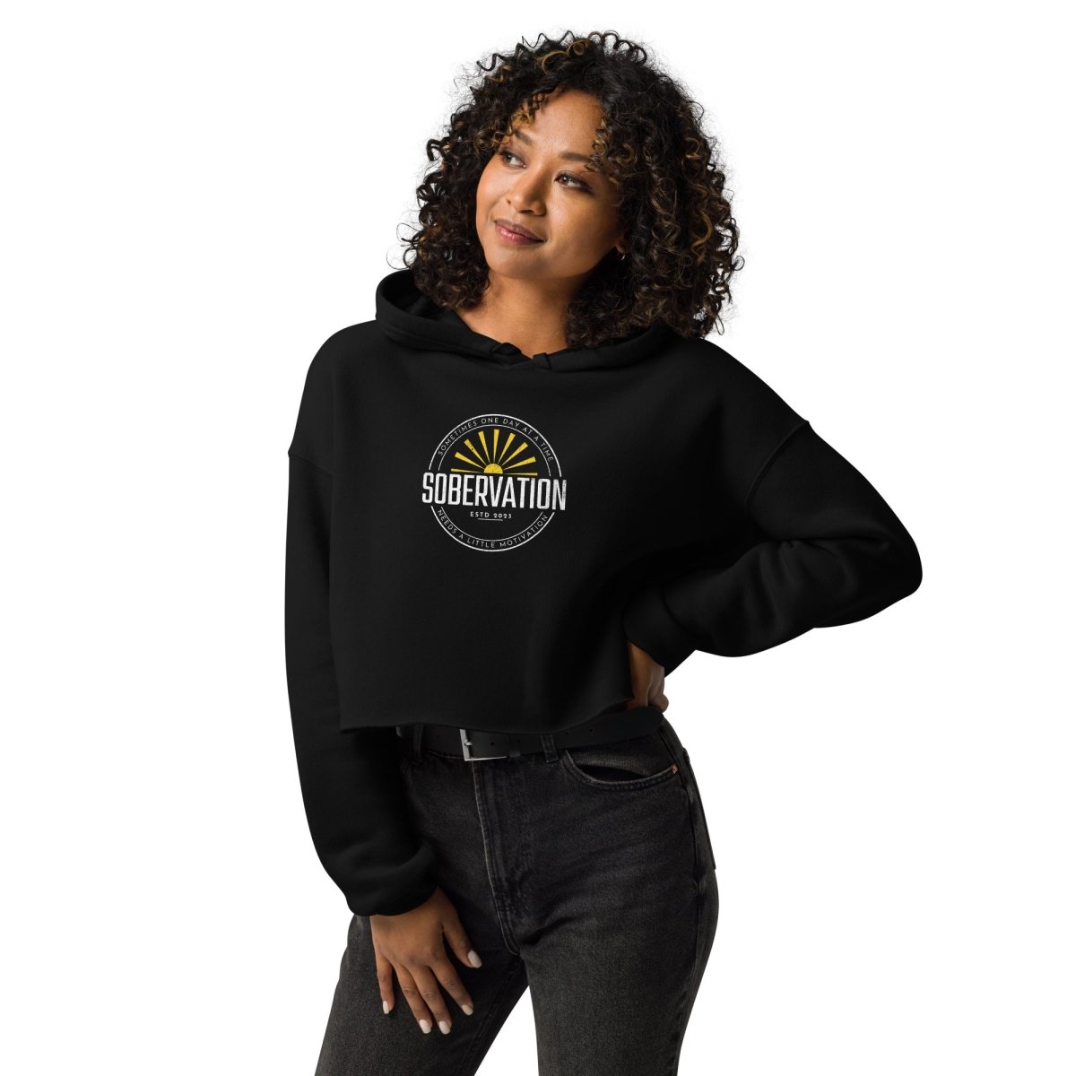 Stylish Sobervation Crop Hoodie for Women - Trendy Pullover Sweatshirt for Casual Wear, Gym, and Outdoor Activities