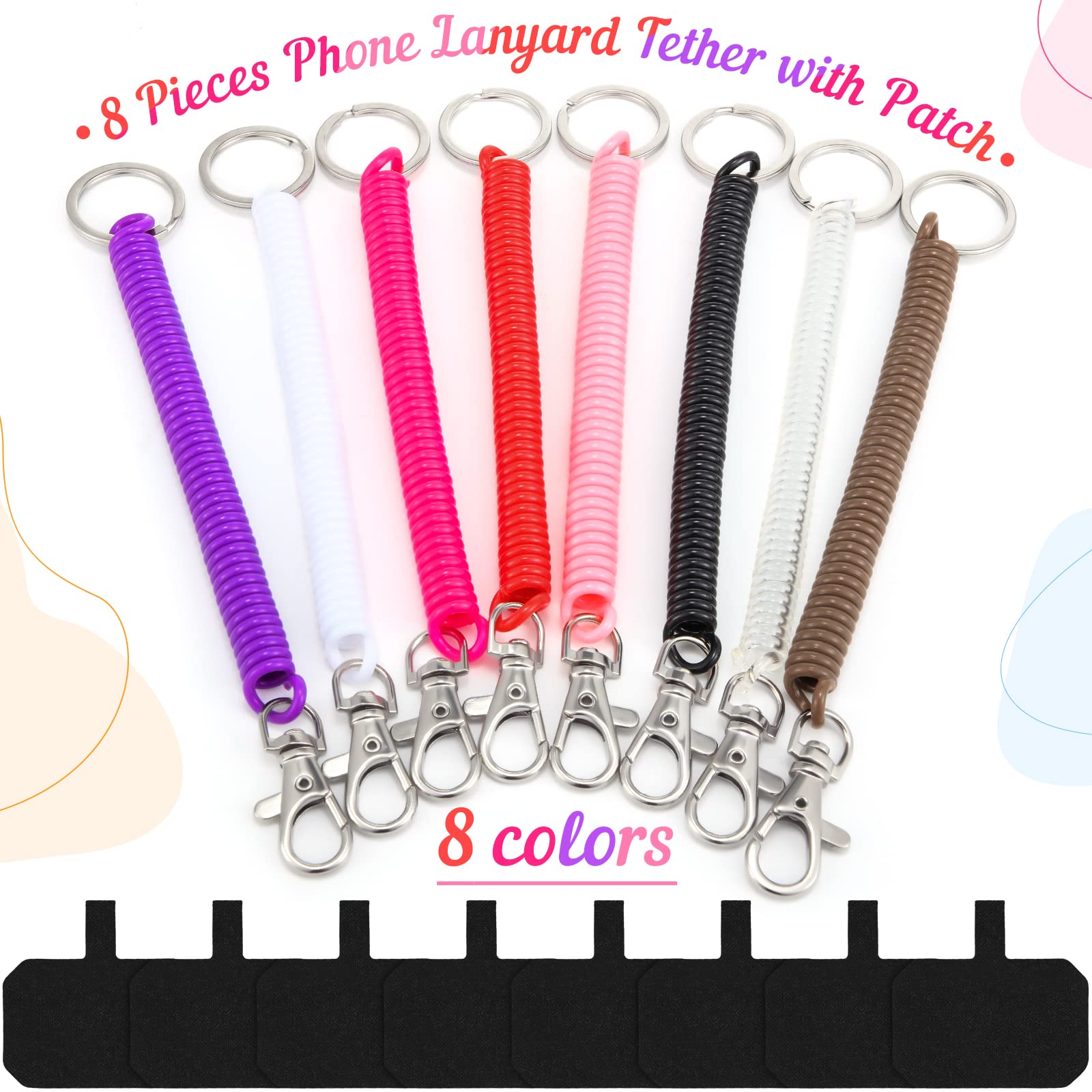 8 Sets Retractable Phone Lanyard with Patch Lasso Strap & Case Anchor - Anti-Theft Smartphone Harness for Skiing, Hiking & Outdoor Activities - Compatible with iPhone, Samsung & Most Smartphones