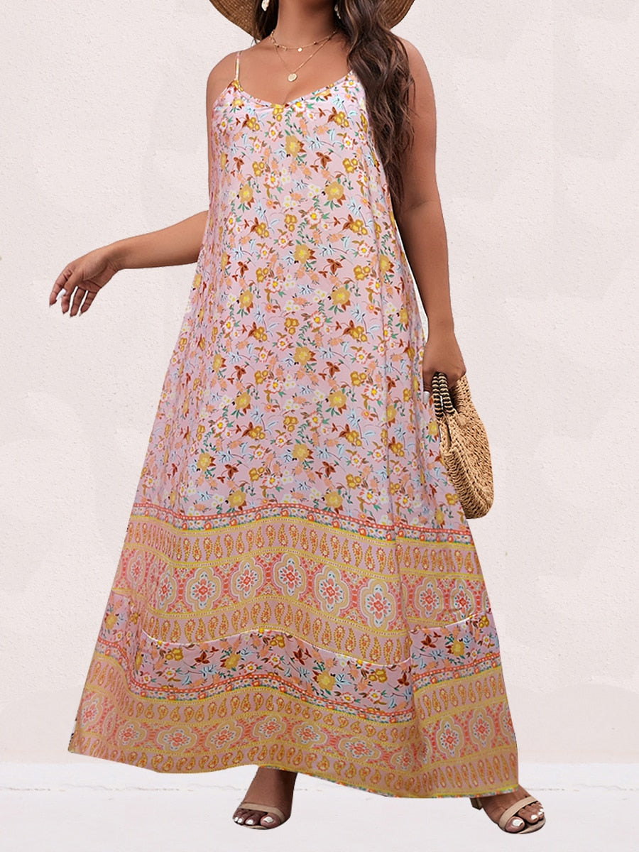 Finjani Women's Plus Size Backless Maxi Dress - Floral Print Summer Cami Dress for Formal Parties & Evening Events | Elegant Beach Wedding Guest Dress 2024