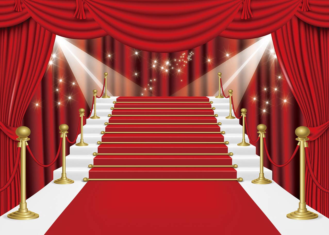 INRUI 7x5FT Red Curtain Photography Backdrop - Premium Red Carpet Stage Background for Film Stars, Celebrity Parties, Theater Performances & Hollywood-Style Photo Shoots