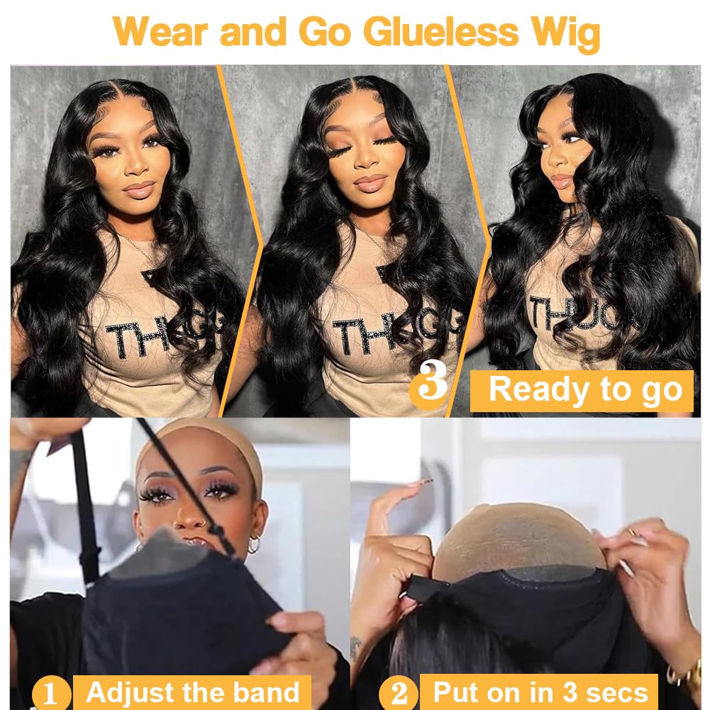 5x5 HD Lace Closure Wigs Human Hair - Pre Cut Lace Glueless Wig, Wear & Go - 180% Density Body Wave Lace Front Wigs for Women - Natural Hairline - Perfect for Daily Wear, Parties, Weddings & Special Occasions