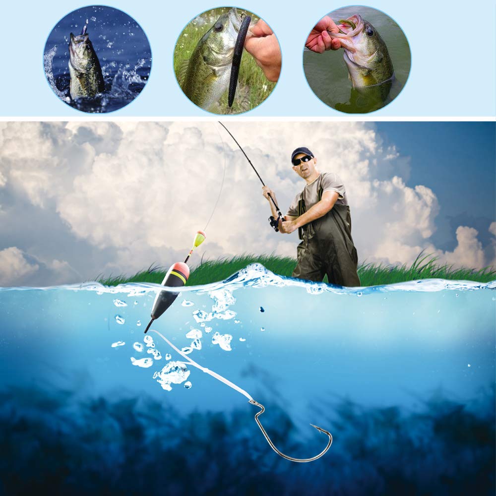 50pcs 1/0-5/0 Wide Gap Offset Worm Hooks - Premium Jig Fishing Hooks Set for Bass, Trout, and Freshwater Fishing - Ideal for Soft Plastic Baits and Texas Rigging