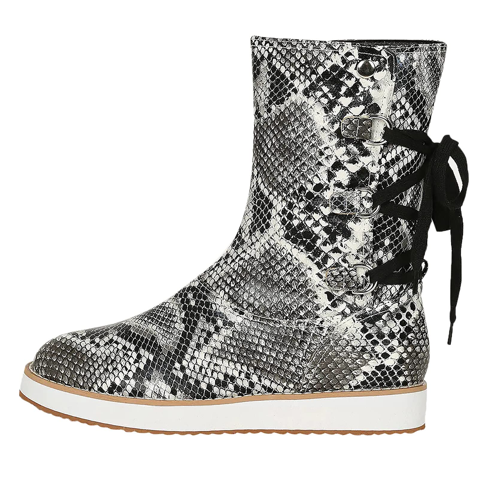 Women's Winter Snow Boots - Flat Heel Mid Calf Lace Up Booties with Round Toe | Waterproof Cold Weather Shoes for Women | Perfect for Snowy Days, Hiking & Outdoor Activities