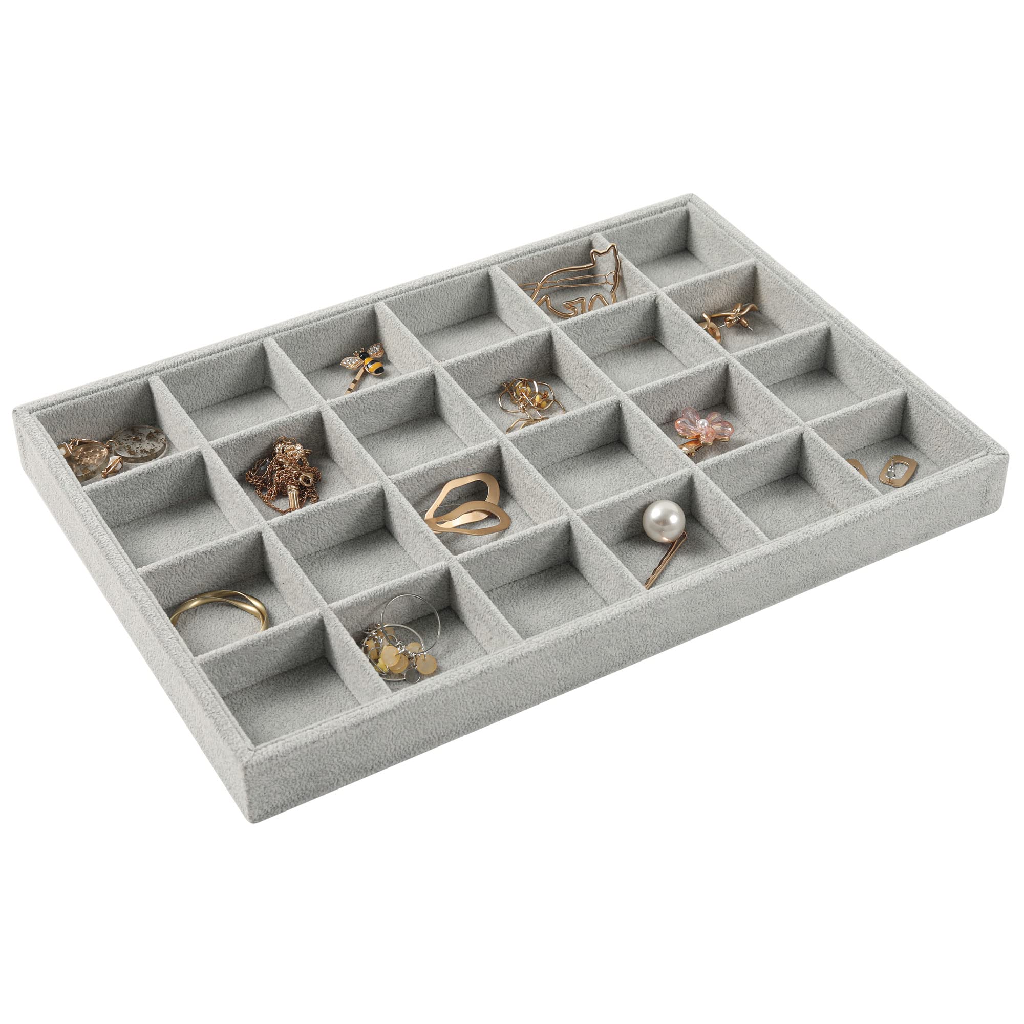 DIOMMELL 4 Pack Stackable Jewelry Organizer Box with Lid - Jewelry Storage Tray for Rings, Earrings, Bracelets & Necklaces - Perfect for Dresser, Vanity & Travel (Grey)